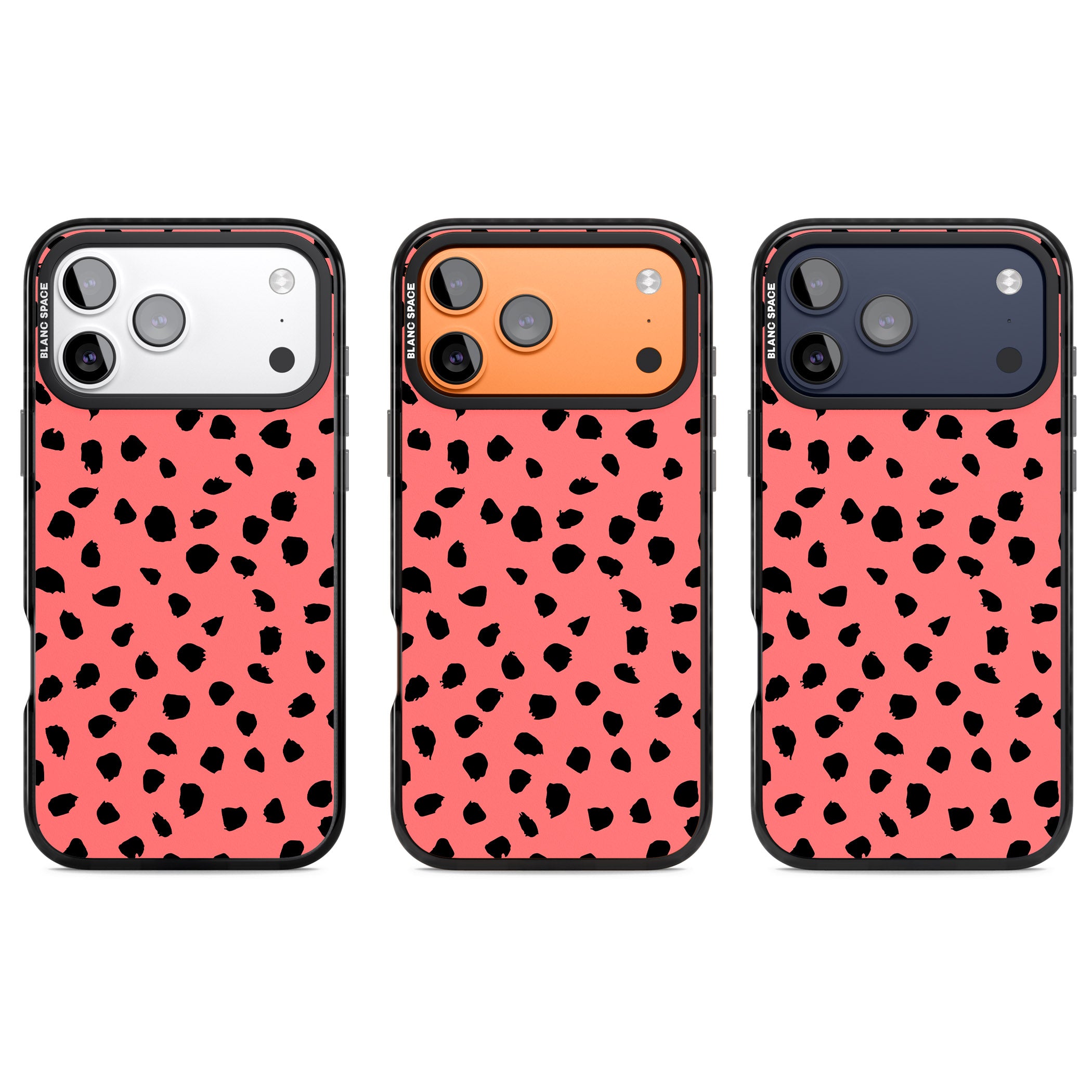 Black Dalmatian Spots On Coral iPhone 17 Pro Impact Black Phone Case APT Impact Protection