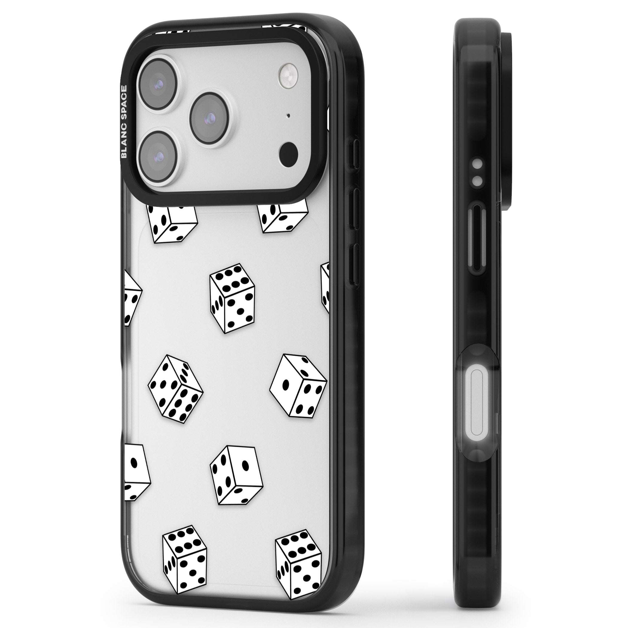 Clear Dice Pattern iPhone 17 Pro Max Impact Black Phone Case Side Profile