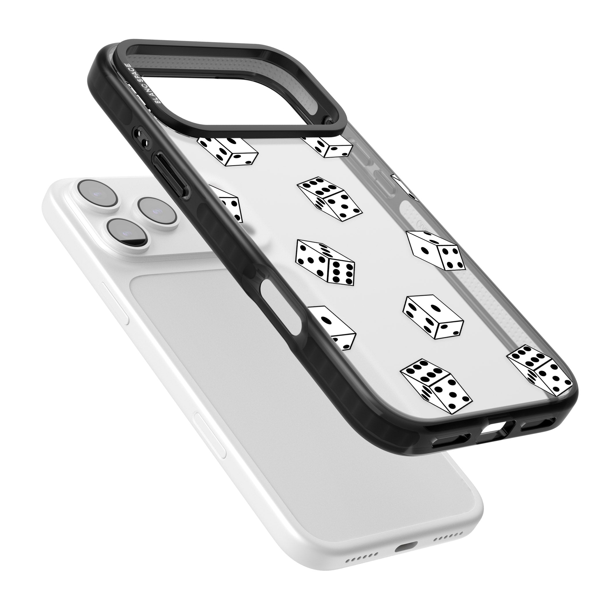 Clear Dice Pattern iPhone 17 Pro Max Impact Black Phone Case Colours
