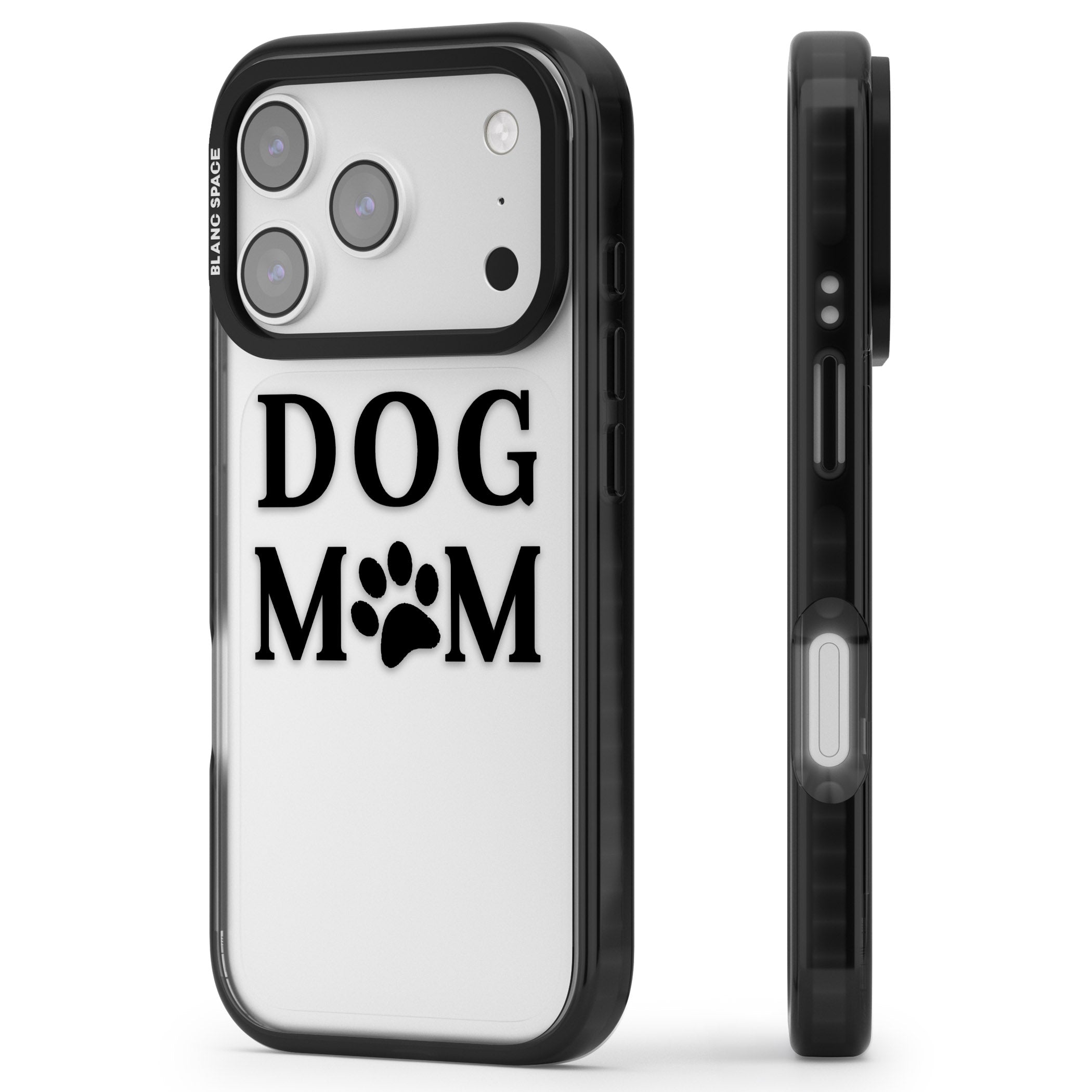 Dog Mom iPhone 17 Pro Impact Black Phone Case Side Profile