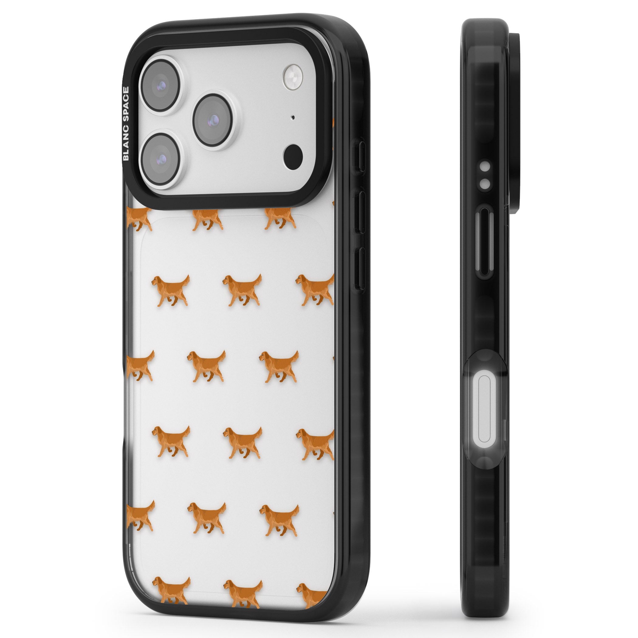Golden Retriever Dog Pattern Clear iPhone 17 Pro Impact Black Phone Case Side Profile
