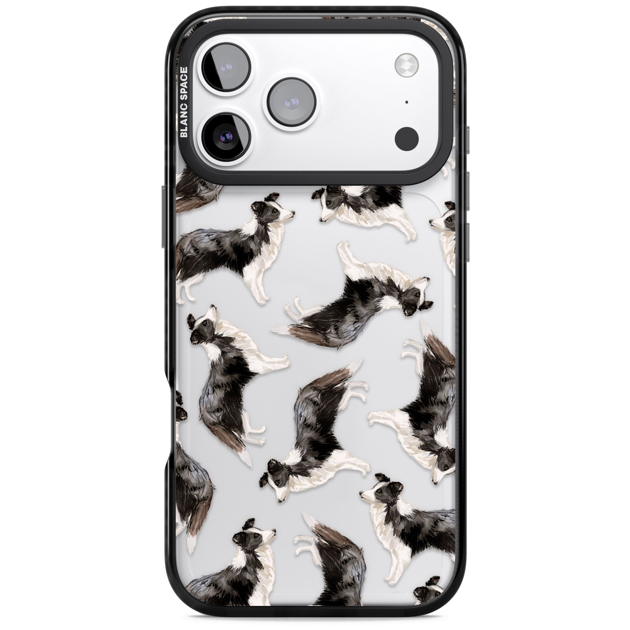 Border Collie Pattern Watercolour iPhone 17 Pro Max Impact Black Phone Case