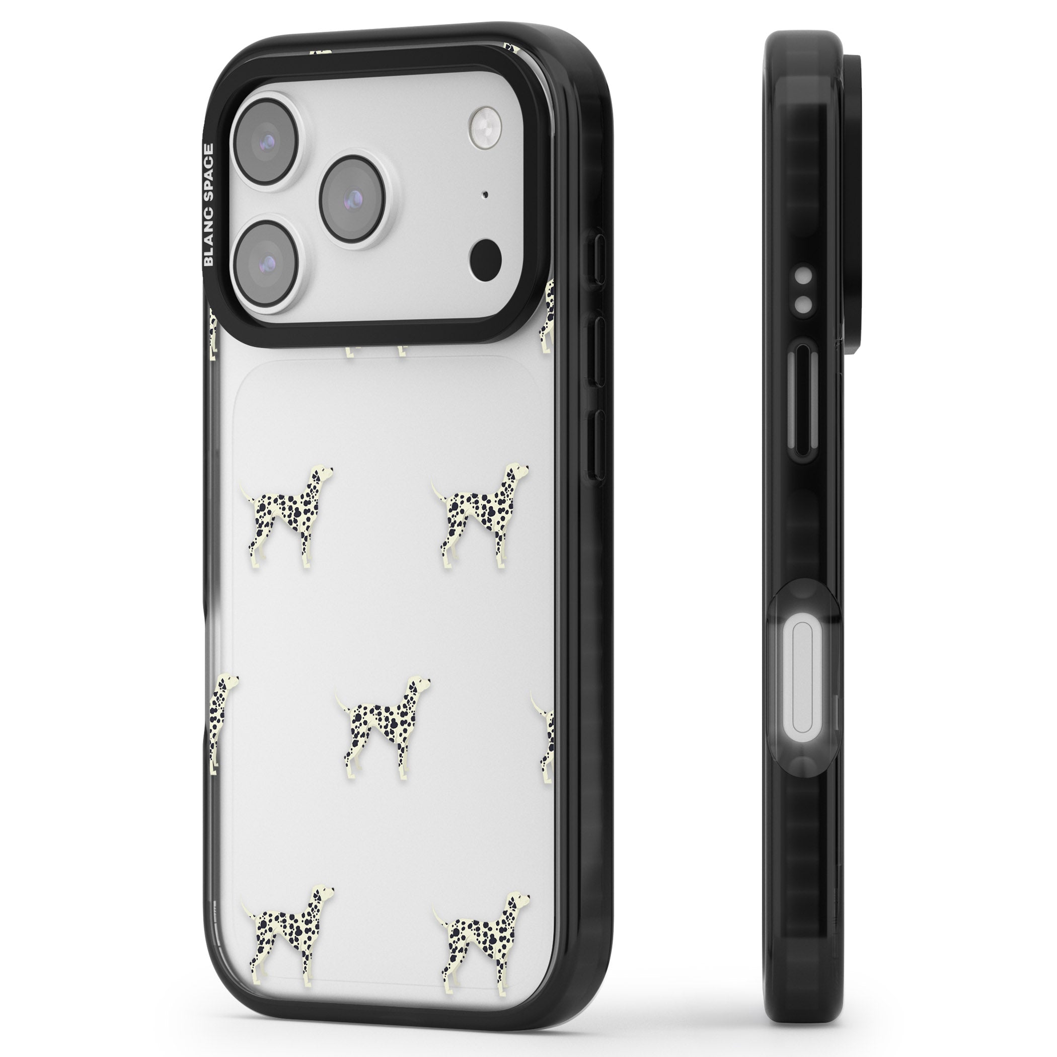 Dalmatian Dog Pattern iPhone 17 Pro Max Impact Black Phone Case Side Profile