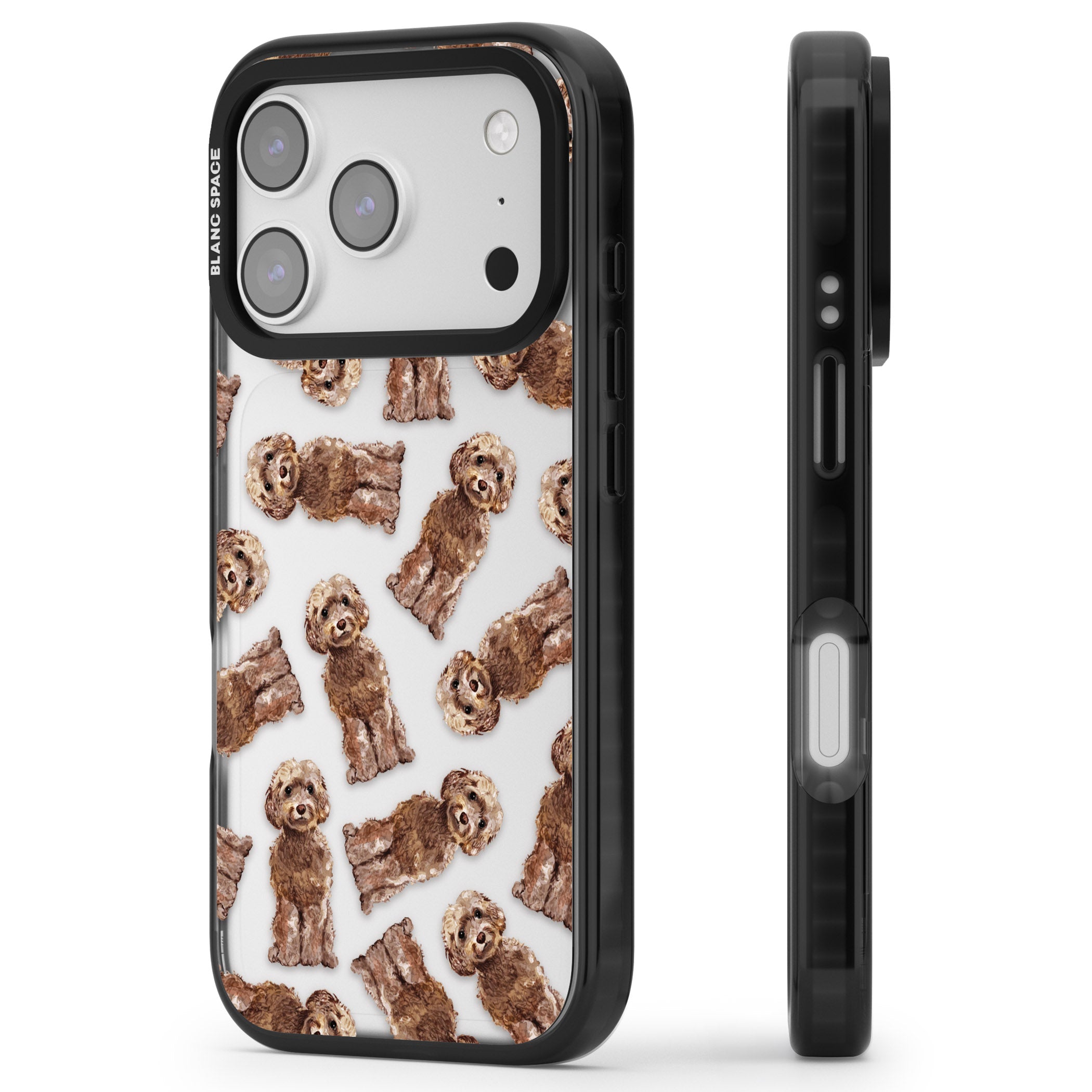 Brown Dog Pattern iPhone 17 Pro Impact Black Phone Case Side Profile