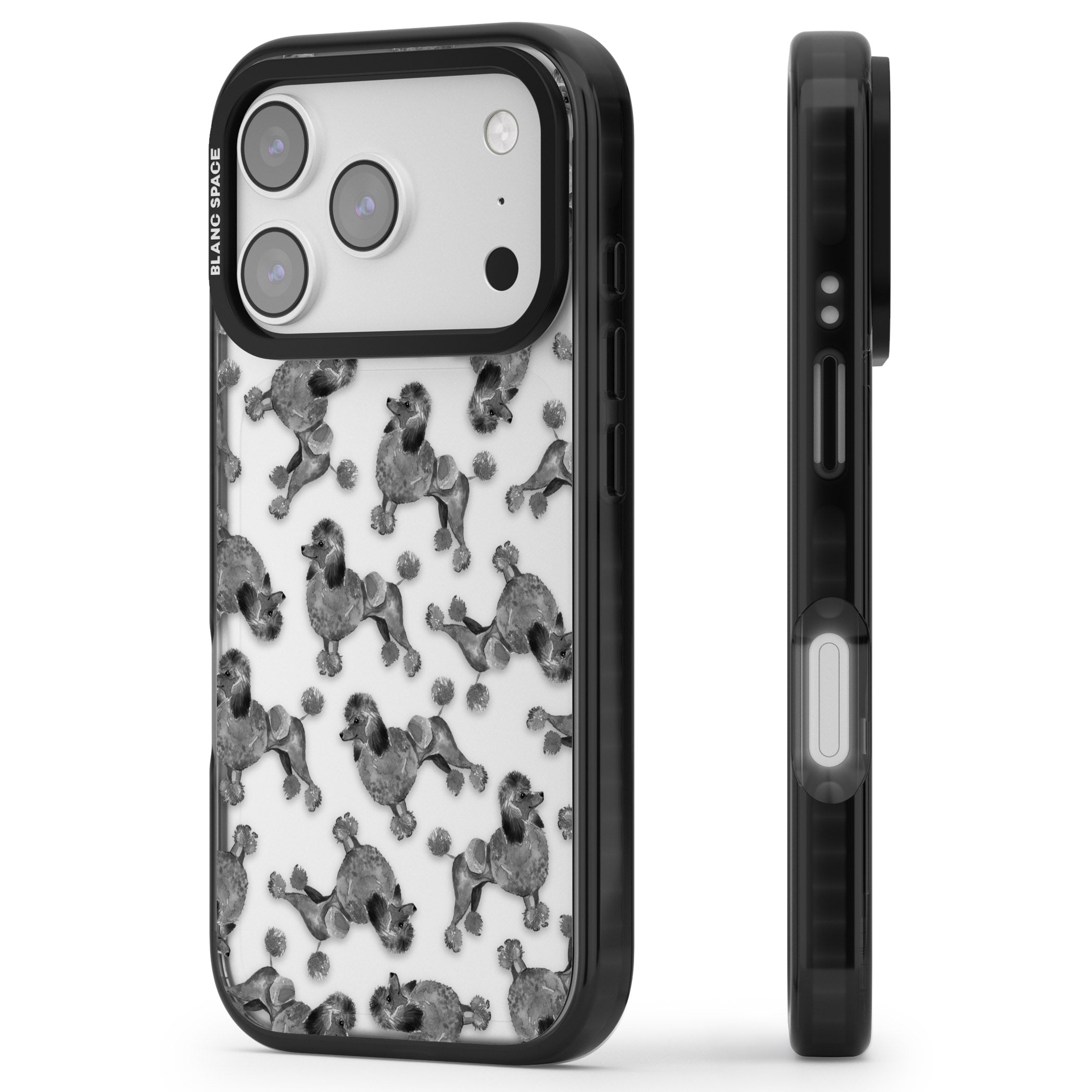 Poodle Pattern iPhone 17 Pro Impact Black Phone Case Side Profile