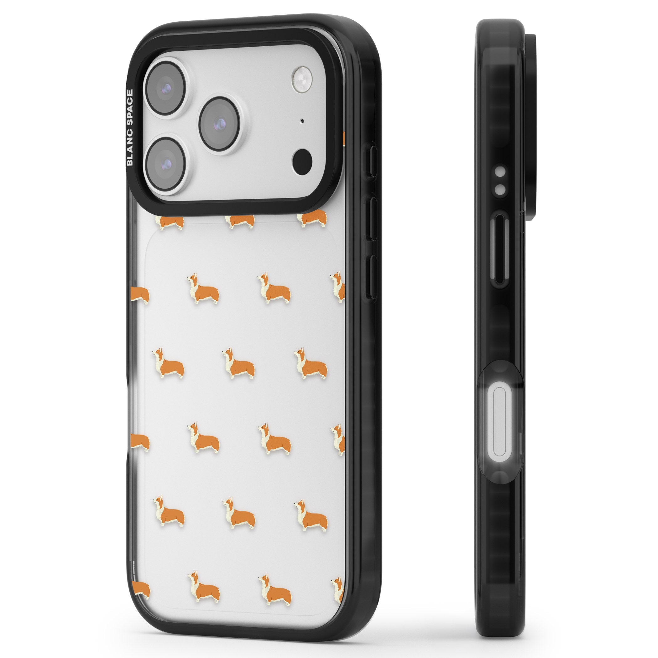 Pembroke Welsh Corgi Pattern iPhone 17 Pro Impact Black Phone Case Side Profile