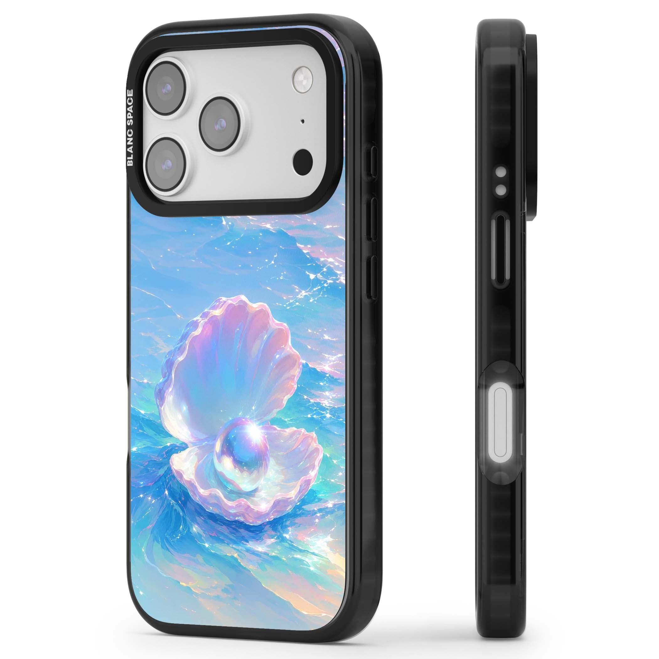 The Pearl Clam mermaidcore iPhone case featuring iridescent seashell, glowing pearl and pastel ocean waves | Clear Impact case for iPhone 17 Pro, iPhone 17 Pro Max