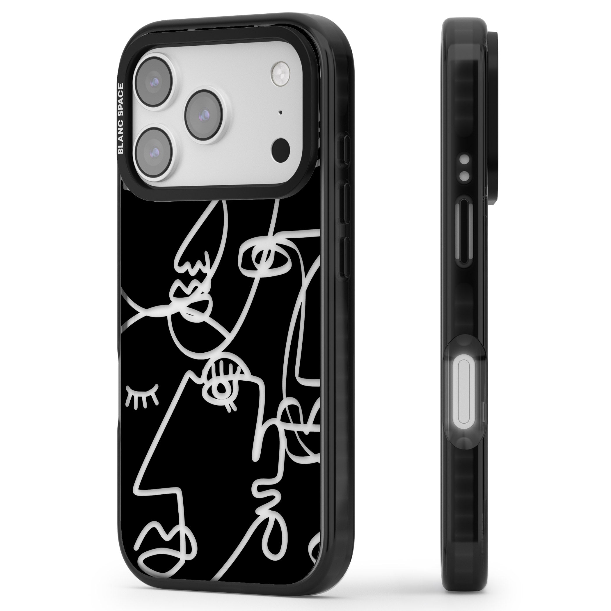 Abstract Line Art Clear Black iPhone 17 Pro Impact Black Phone Case Side Profile