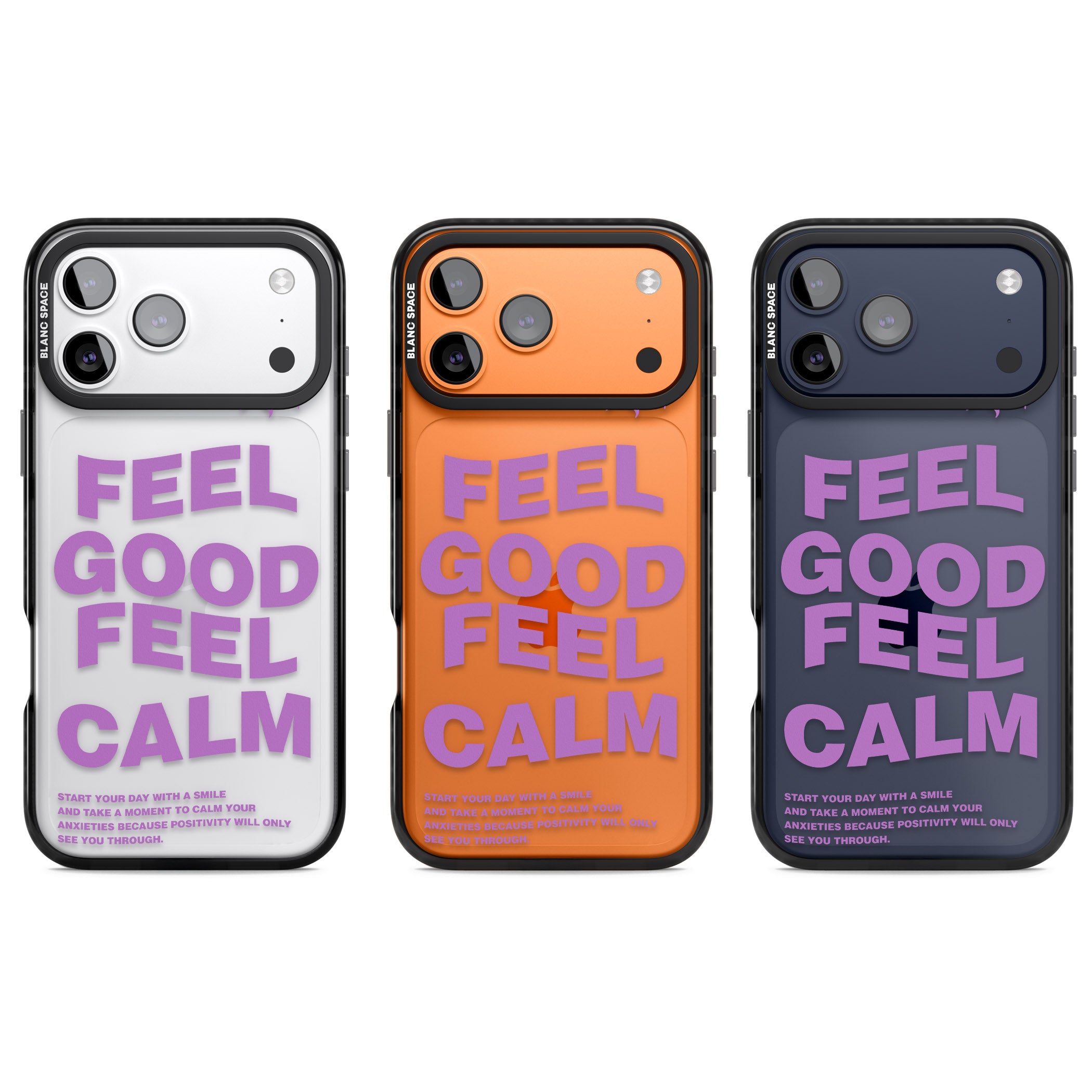 Feel Good Feel Calm (Purple) iPhone 17 Pro Impact Black Phone Case APT Impact Protection