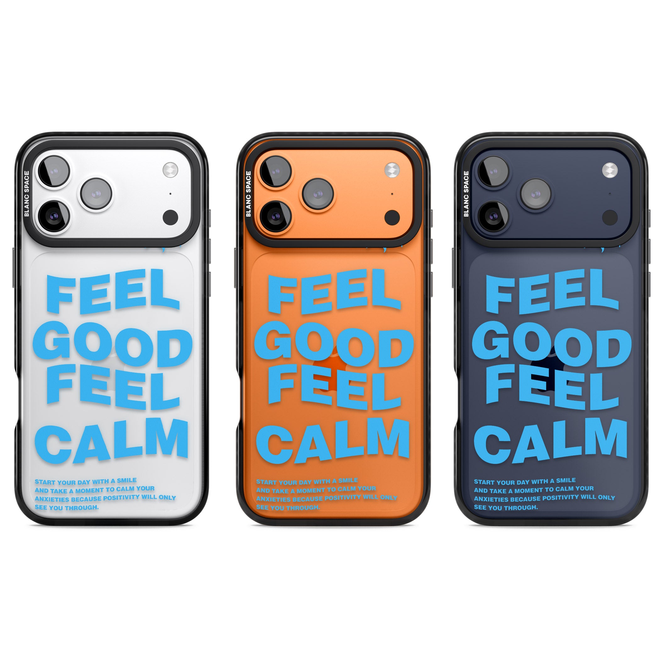 Feel Good Feel Calm (Blue) iPhone 17 Pro Impact Black Phone Case APT Impact Protection
