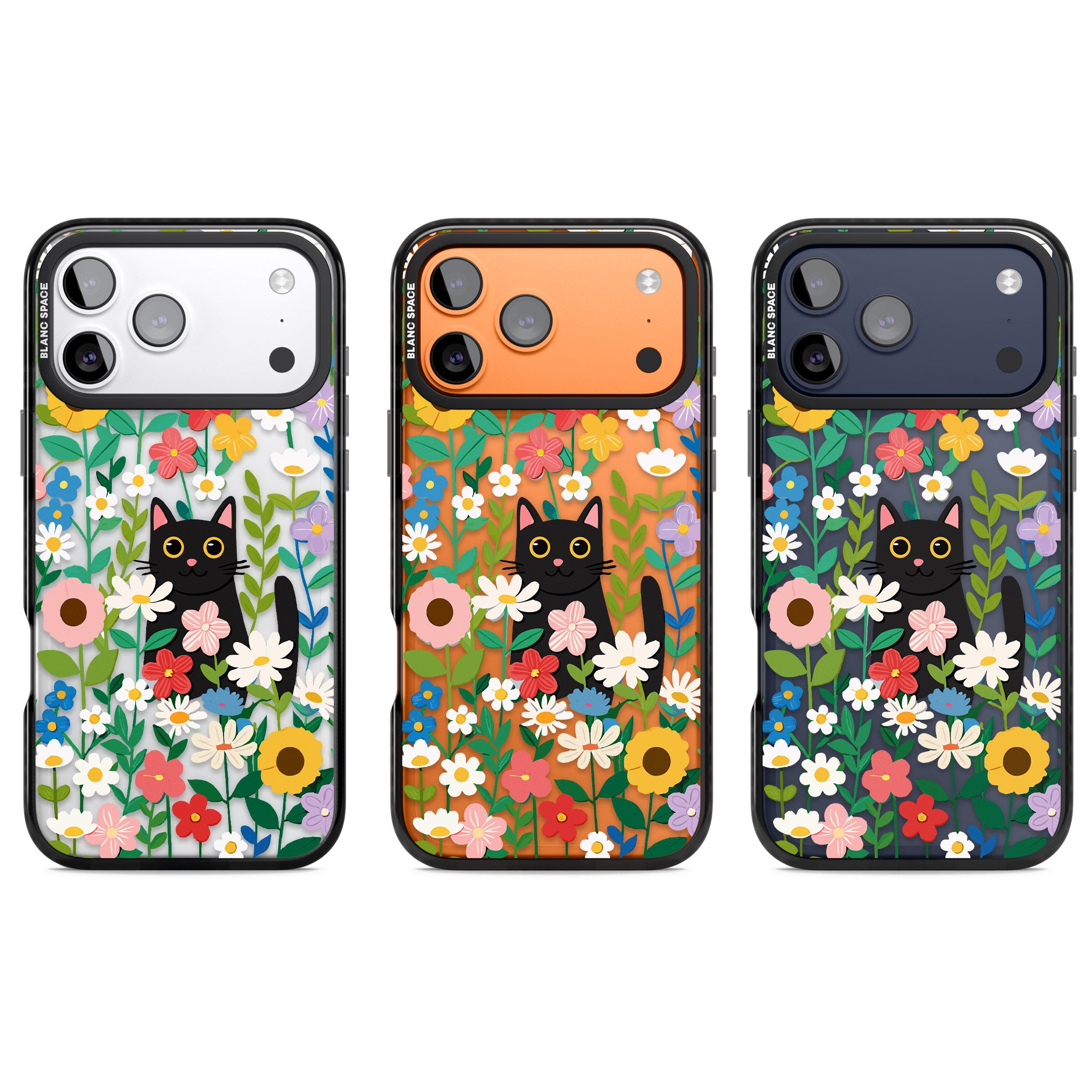 Whiskers & Wildflowers Cat iPhone 17 Pro Impact Black Phone Case APT Impact Protection