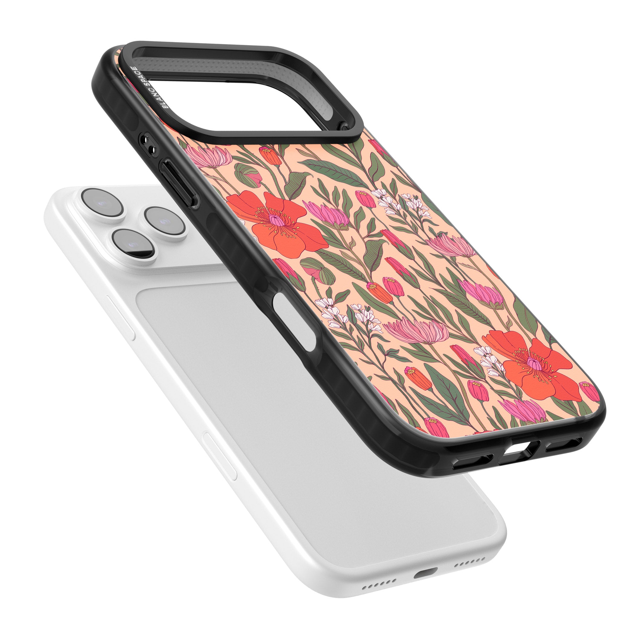 Peachy Floral Background iPhone 17 Pro Impact Black Phone Case Colours