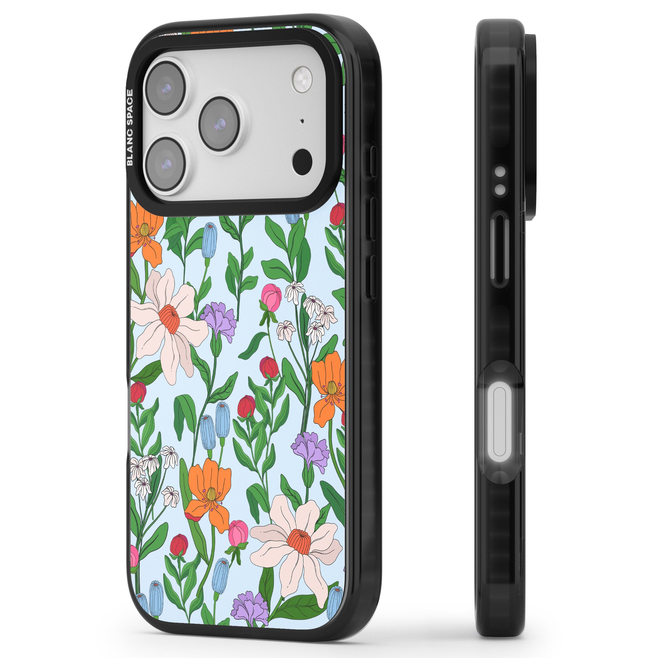 Full Bloom Background iPhone 17 Pro Impact Black Phone Case Side Profile