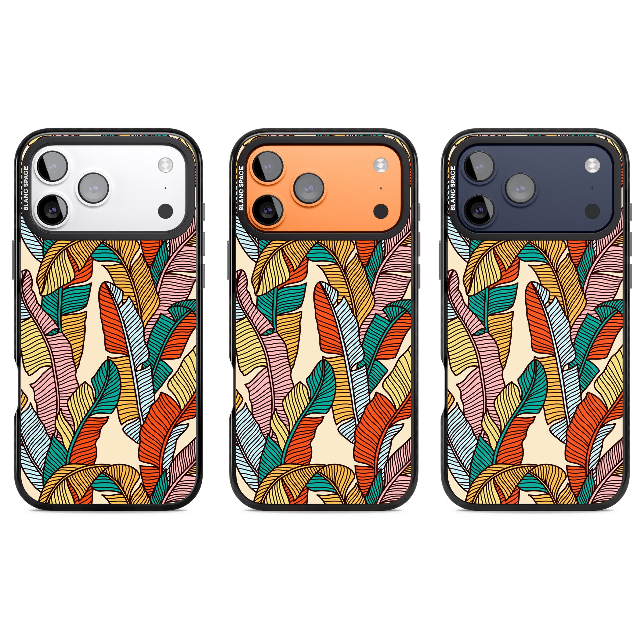 Pastel Palm Leaves iPhone 17 Pro Impact Black Phone Case APT Impact Protection