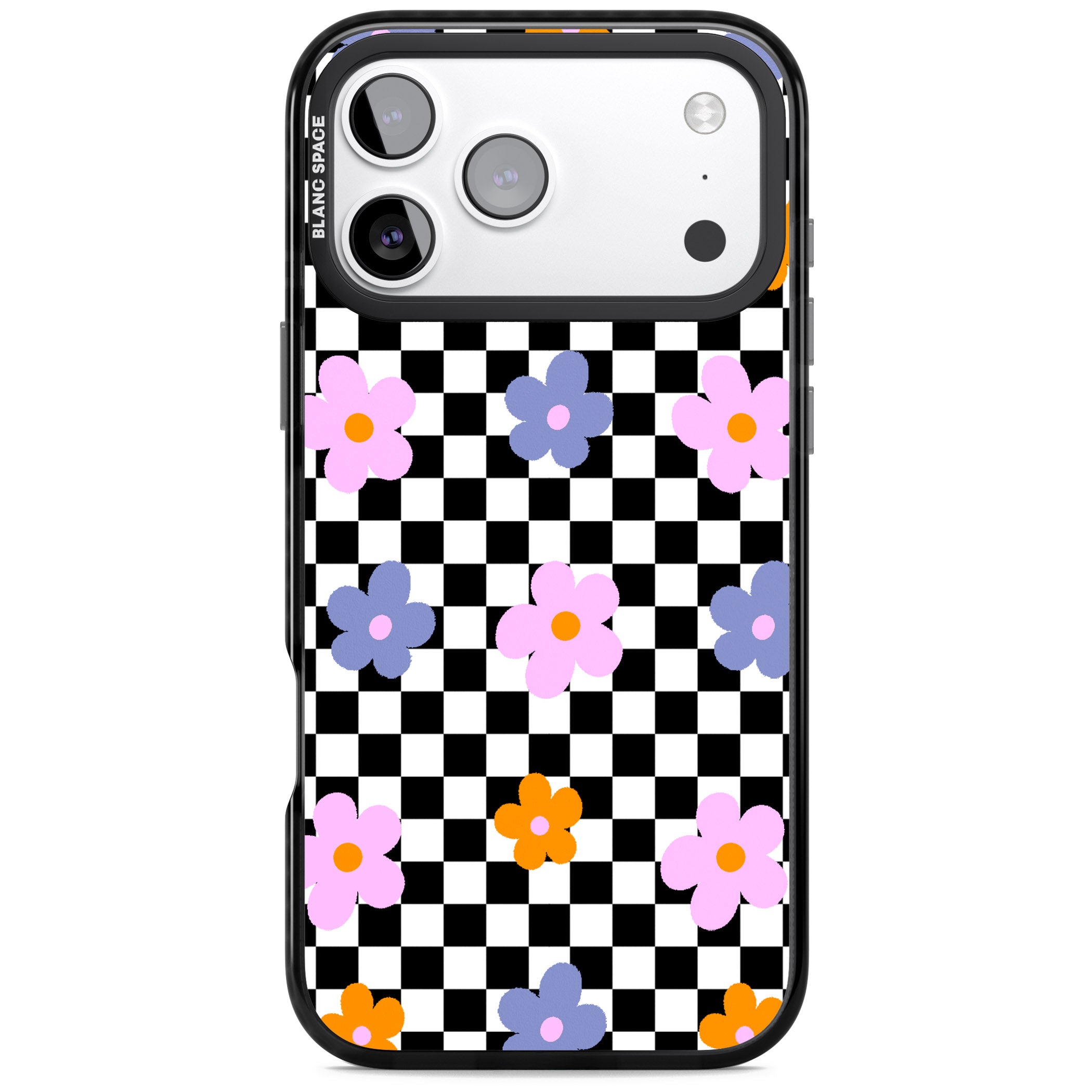 Checkered Blossom iPhone 17 Pro Impact Black Phone Case