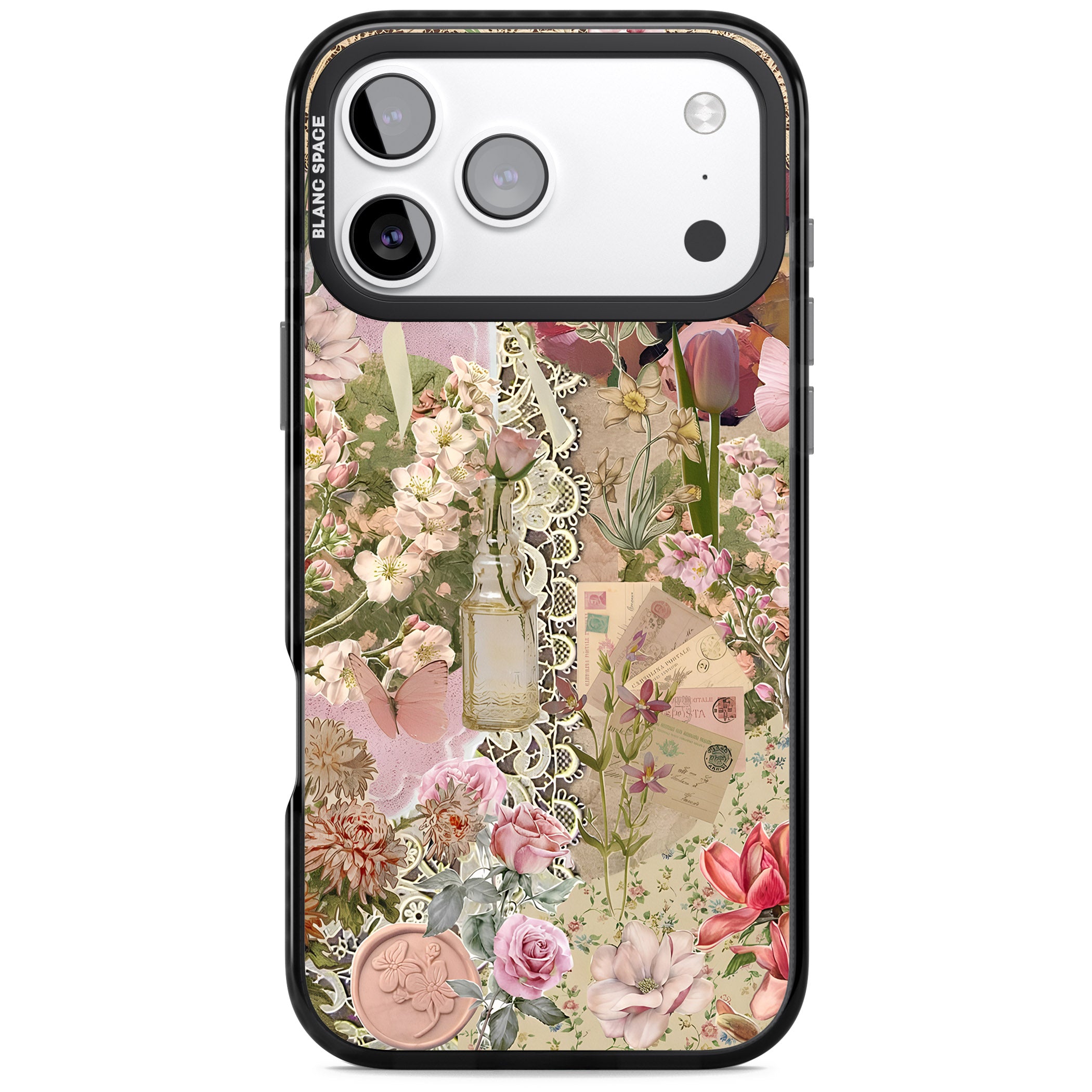 Soft Pink Flower Collage iPhone 17 Pro Impact Black Phone Case