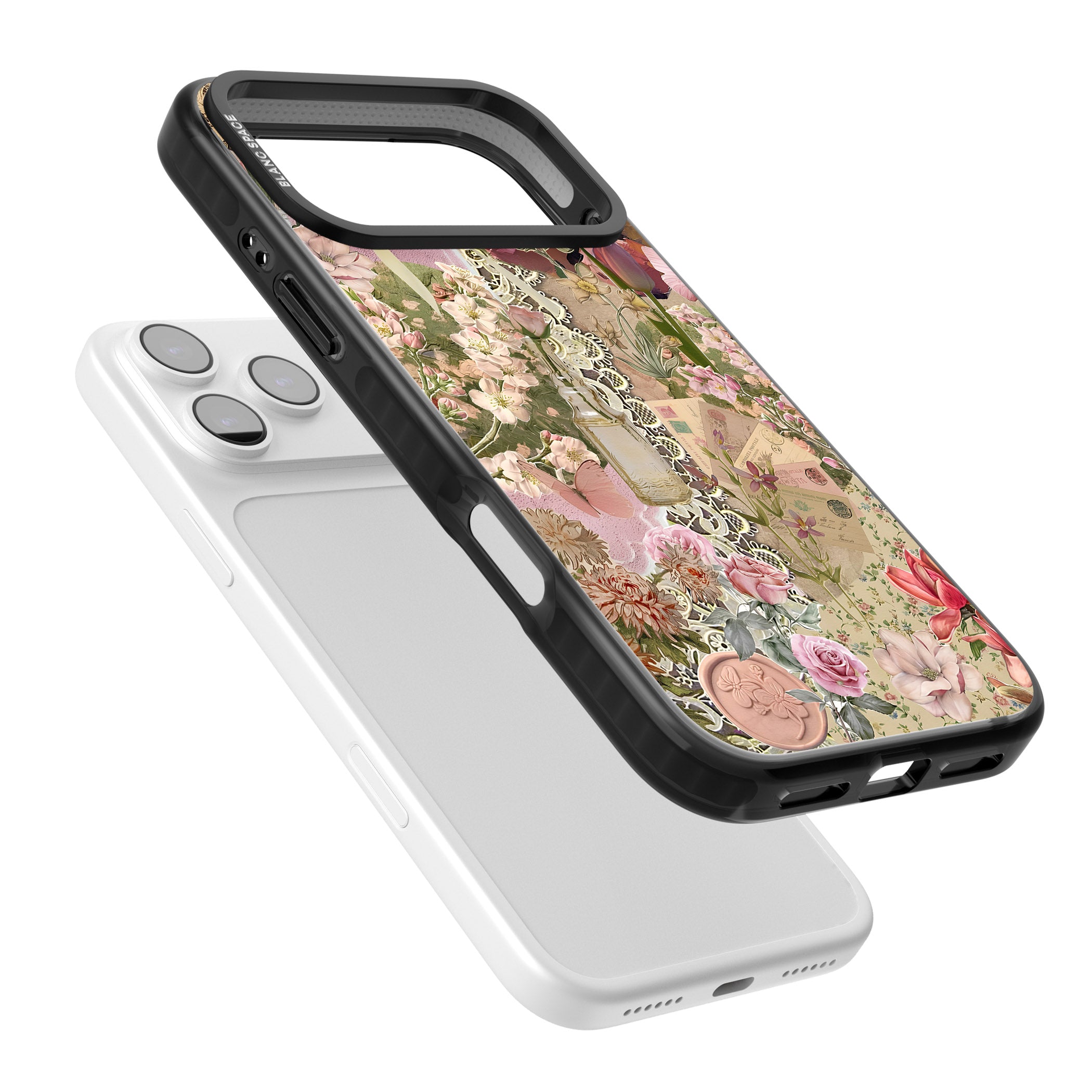 Soft Pink Flower Collage iPhone 17 Pro Impact Black Phone Case Colours