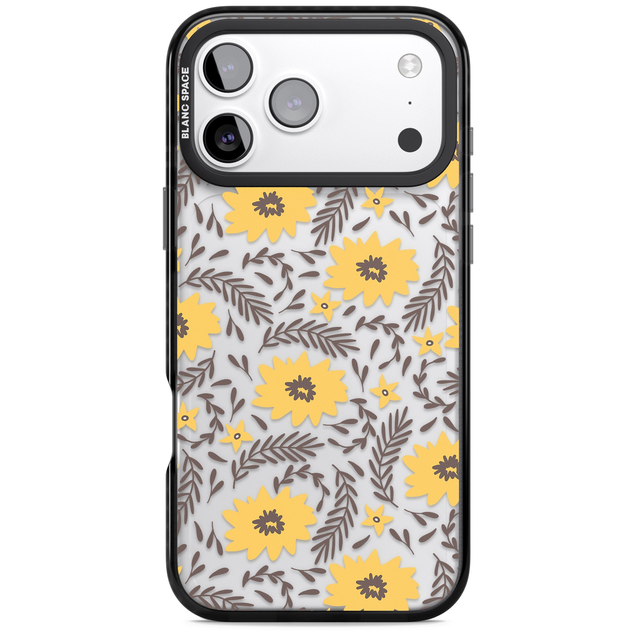 Yellow Blossoms Floral iPhone 17 Pro Max Impact Black Phone Case