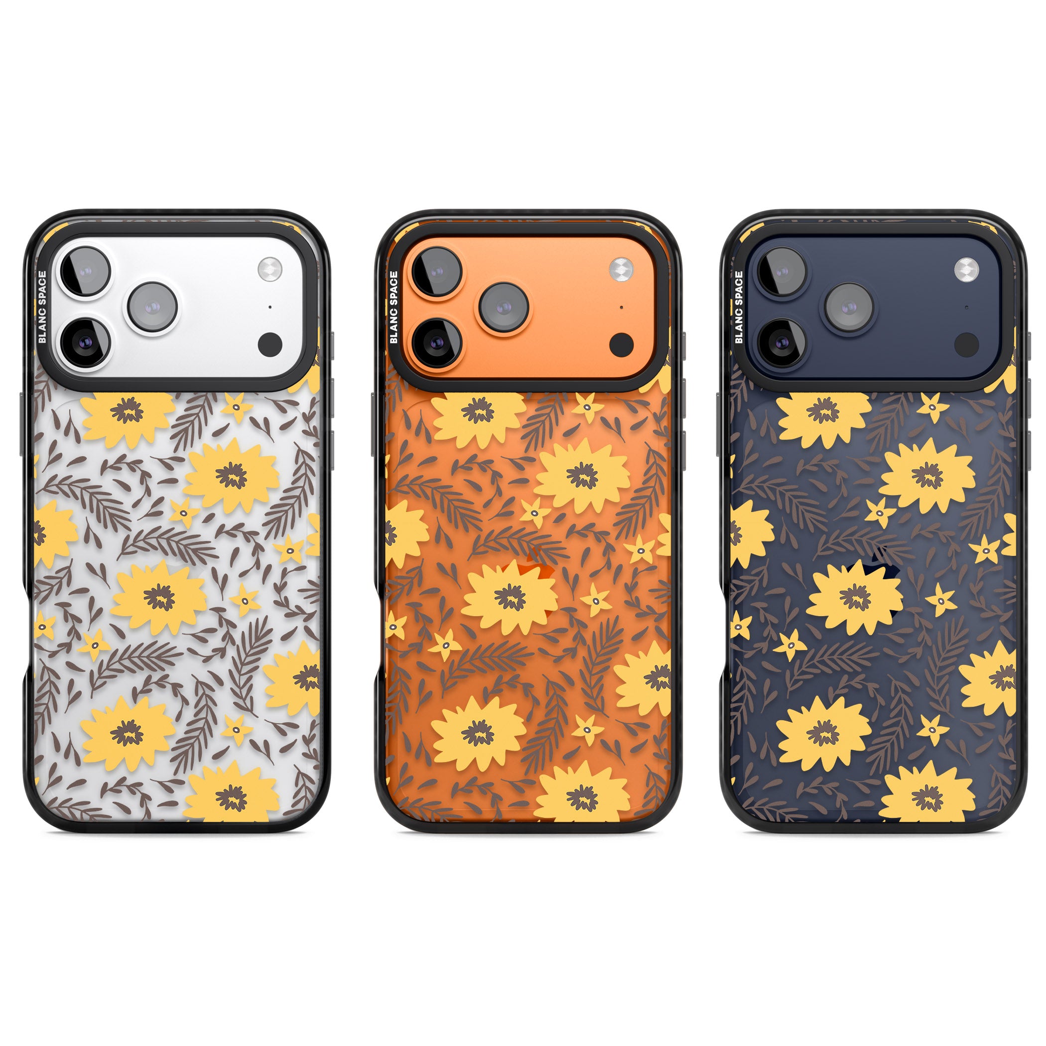 Yellow Blossoms Floral iPhone 17 Pro Impact Black Phone Case APT Impact Protection