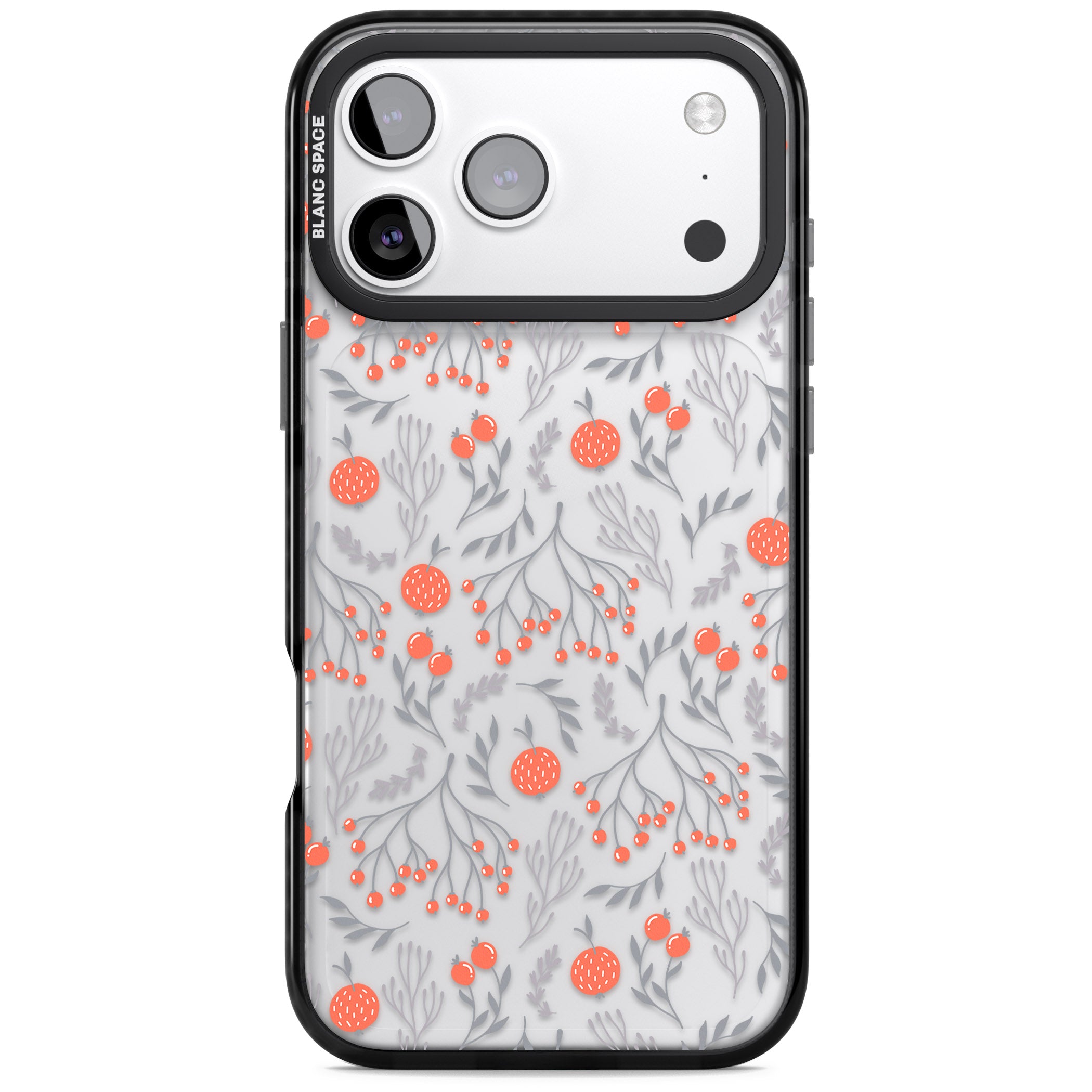 Red Fruits Floral iPhone 17 Pro Max Impact Black Phone Case