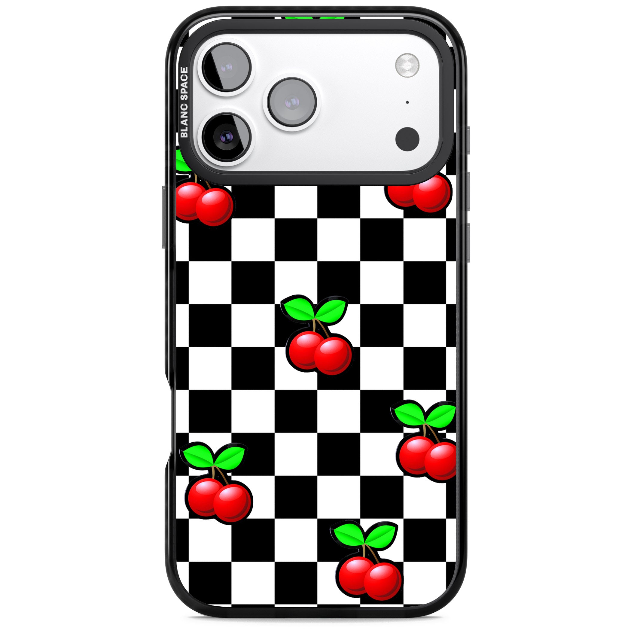 Checkered Cherry iPhone 17 Pro Impact Black Phone Case