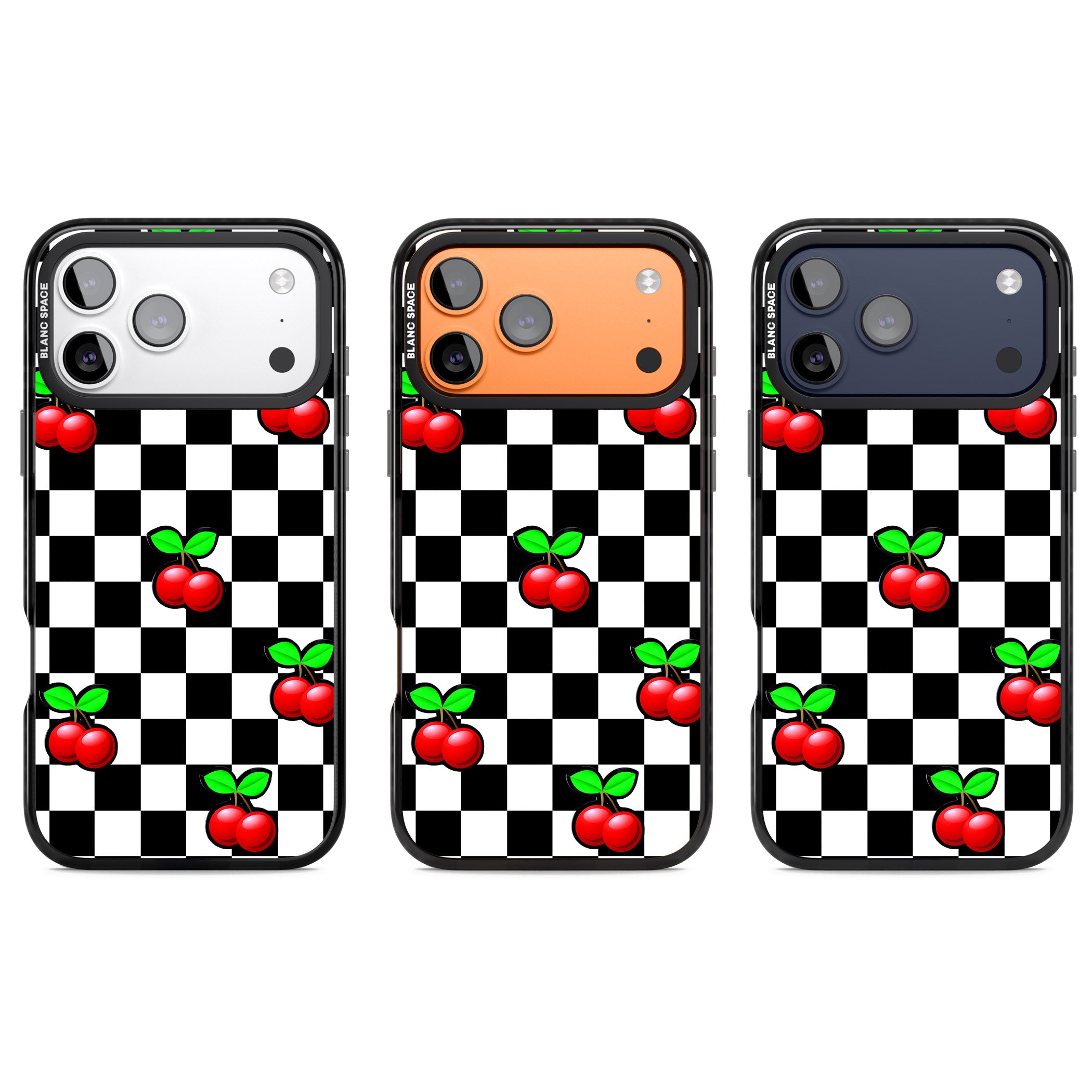 Checkered Cherry iPhone 17 Pro Impact Black Phone Case APT Impact Protection
