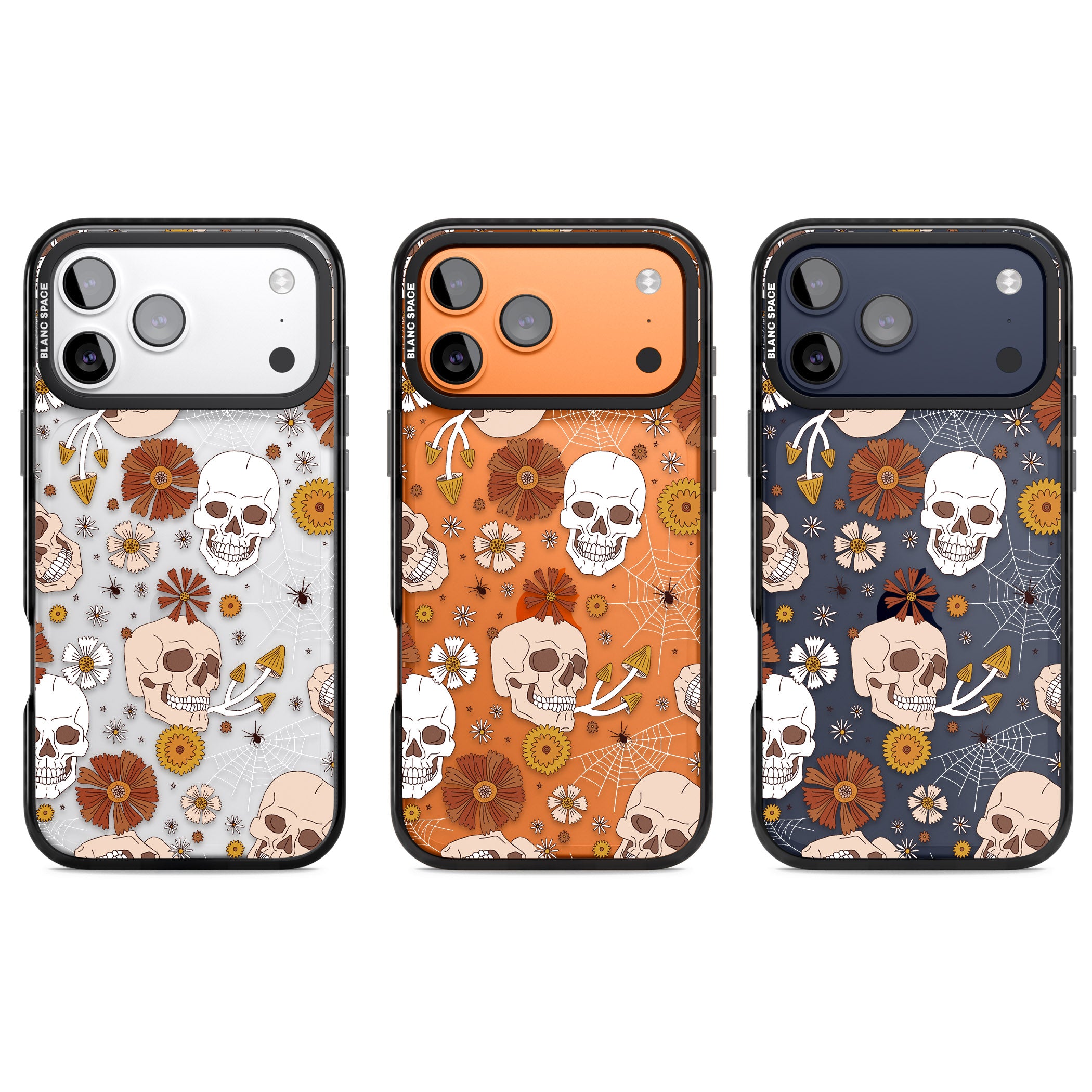 Halloween Skulls And Flowers iPhone 17 Pro Impact Black Phone Case APT Impact Protection