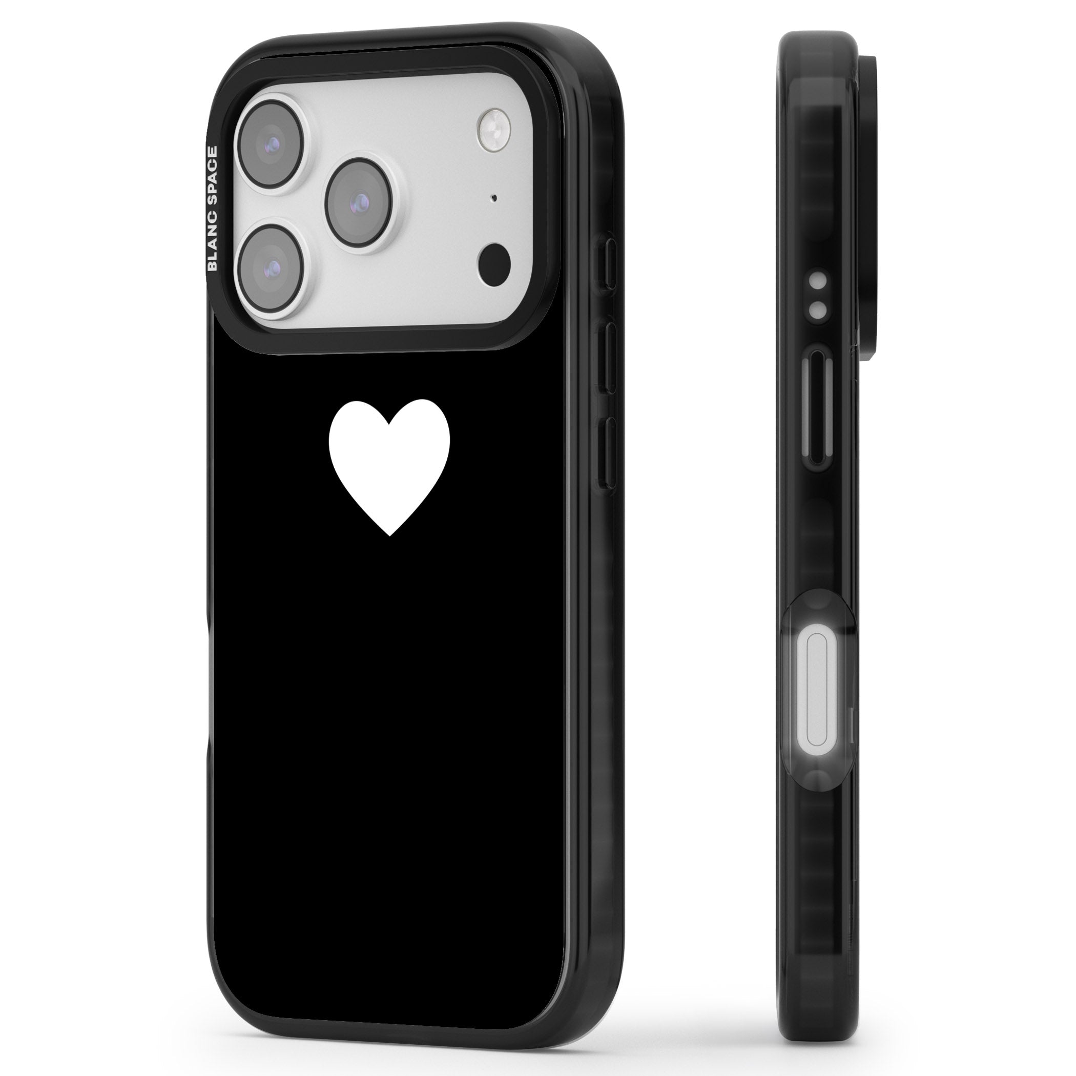 Single Heart Design: White & iPhone 17 Pro Impact Black Phone Case Side Profile