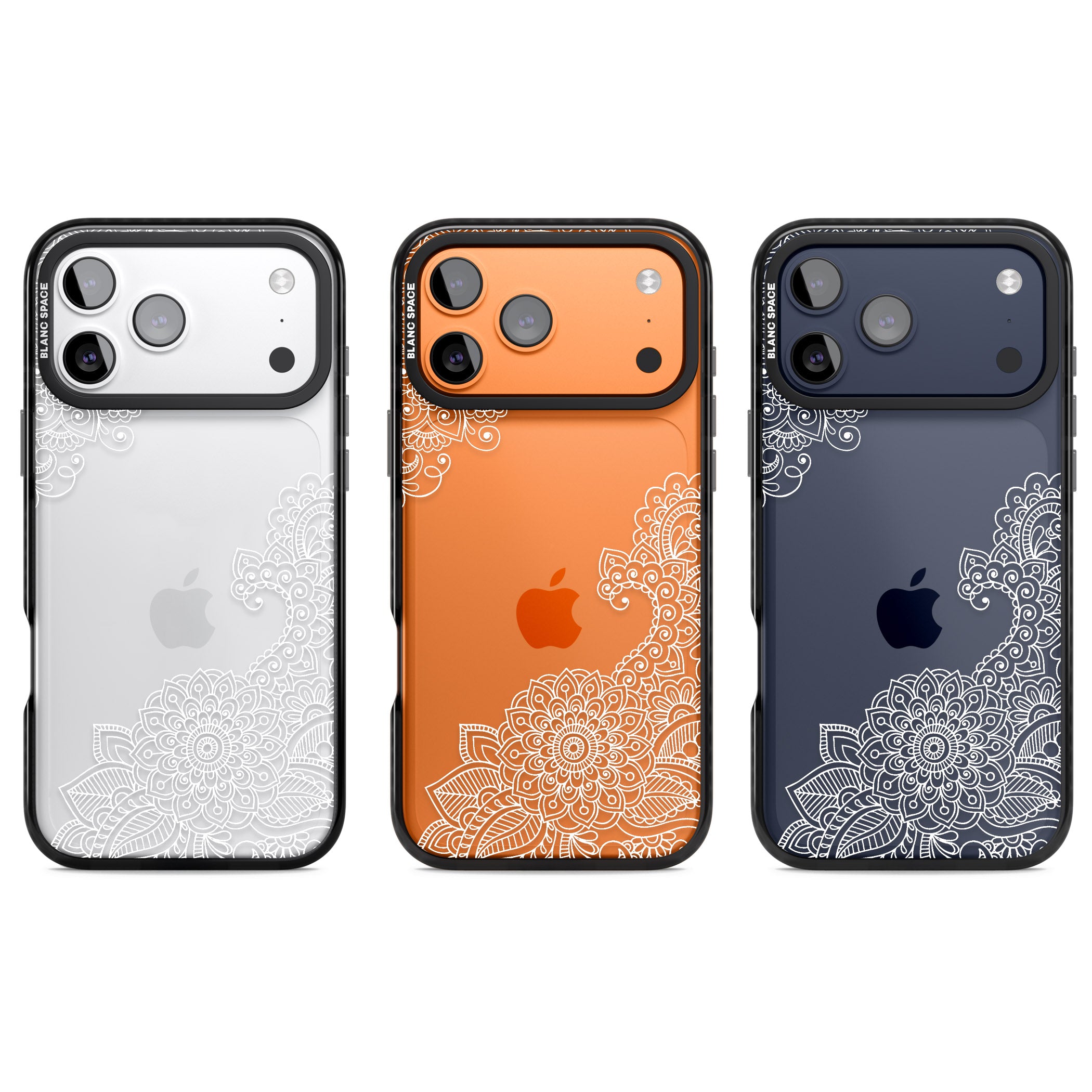 White Henna Botanicals iPhone 17 Pro Impact Black Phone Case APT Impact Protection