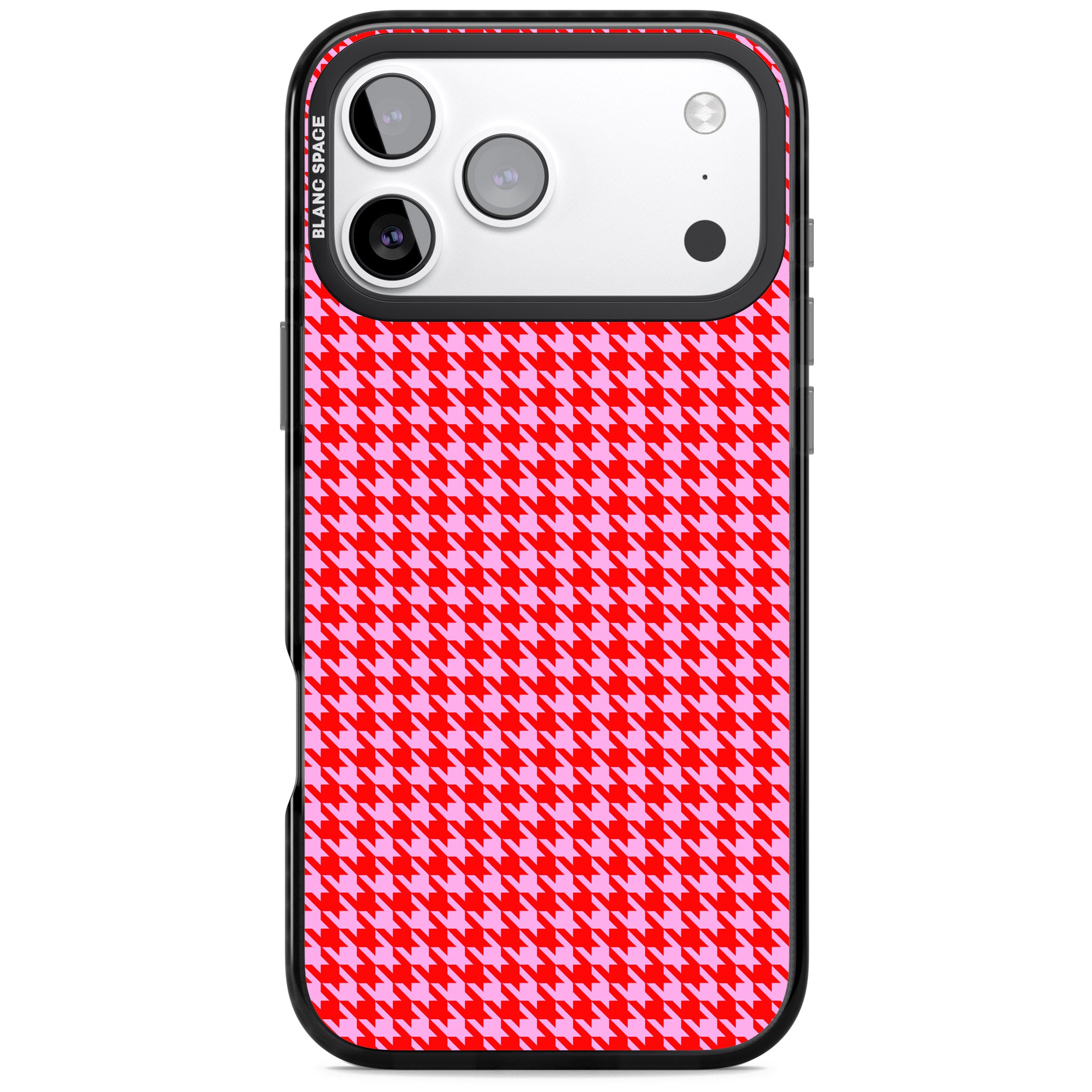 Neon Pink & Red Houndstooth iPhone 17 Pro Impact Black Phone Case