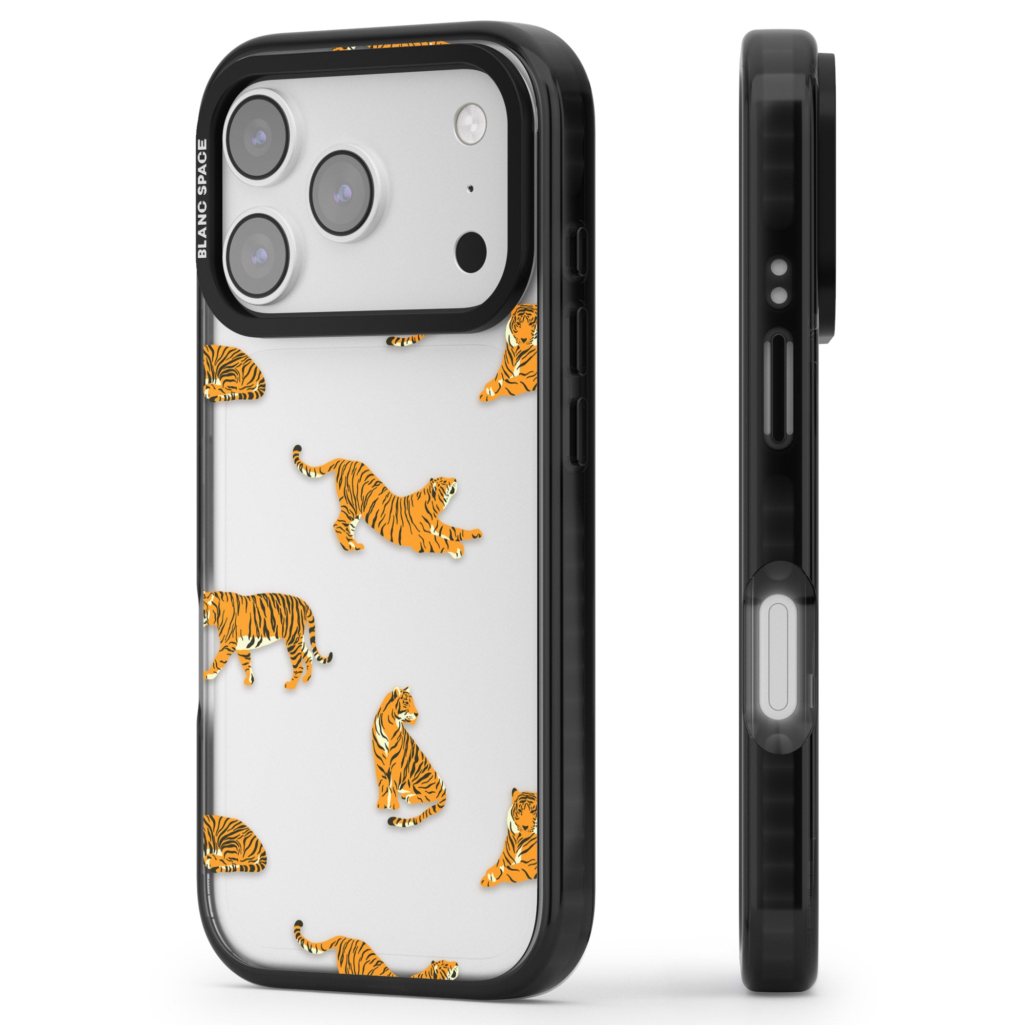 Clear Tiger Jungle iPhone 17 Pro Impact Black Phone Case Side Profile