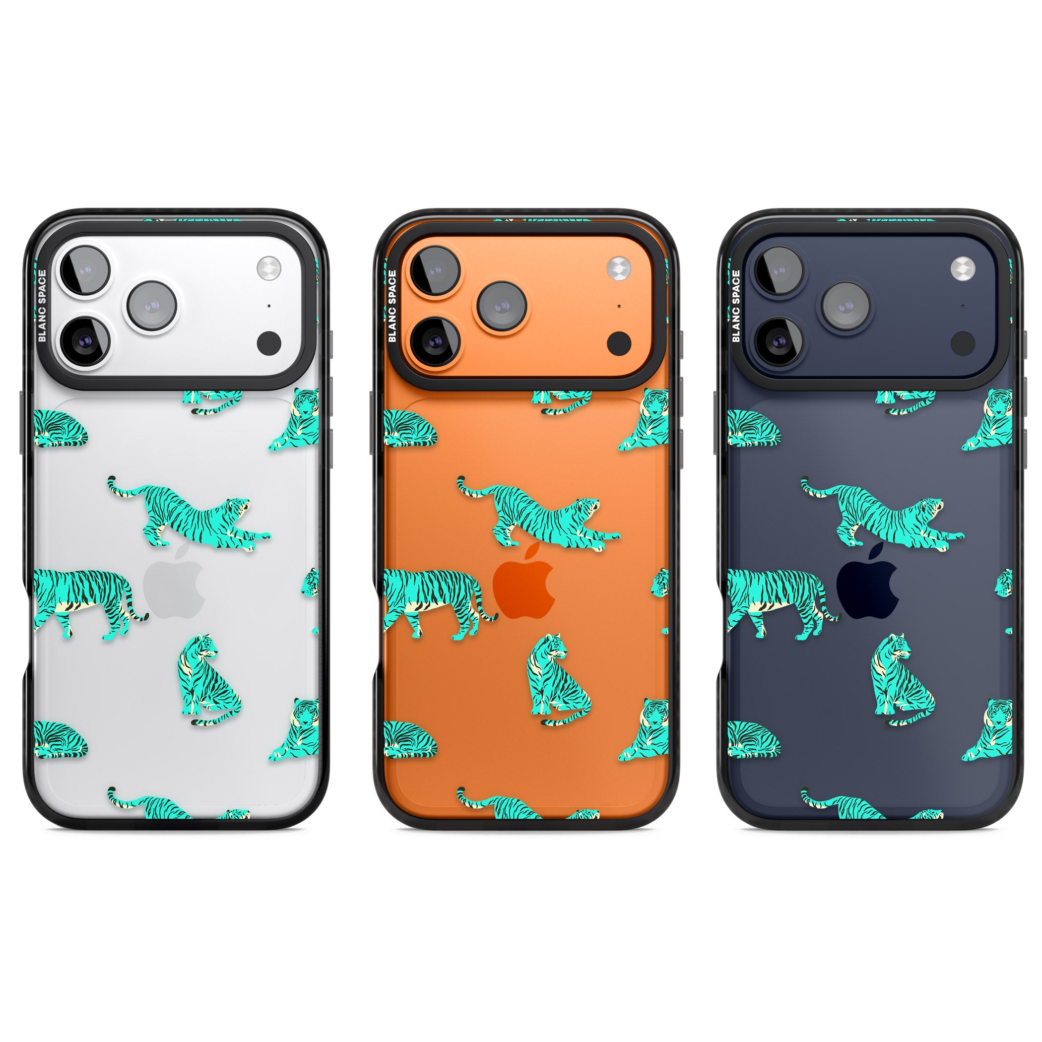 Turquoise Tiger iPhone 17 Pro Impact Black Phone Case APT Impact Protection
