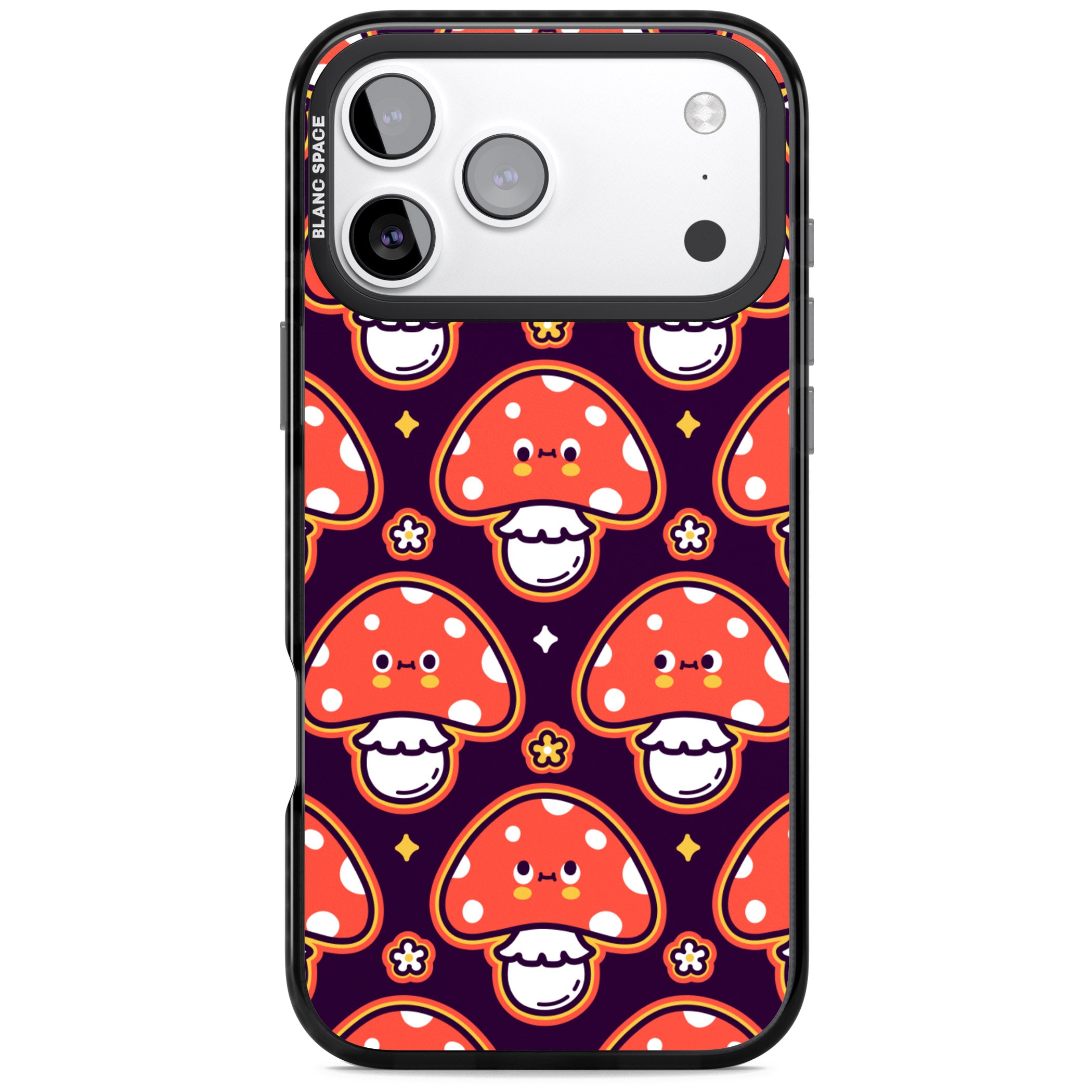 Mushroom Kawaii Pattern iPhone 17 Pro Impact Black Phone Case