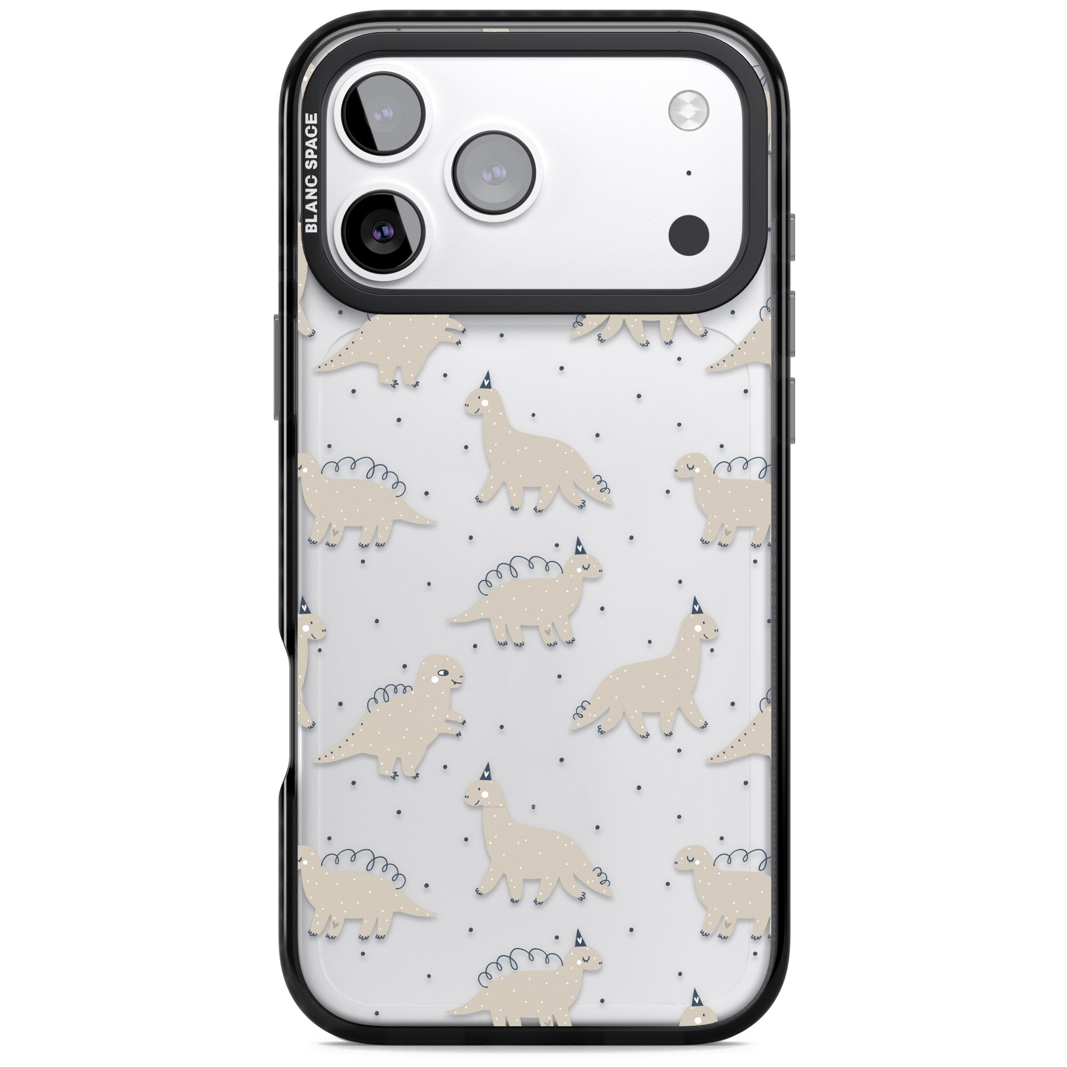 Adorable Dino Pattern iPhone 17 Pro Impact Black Phone Case