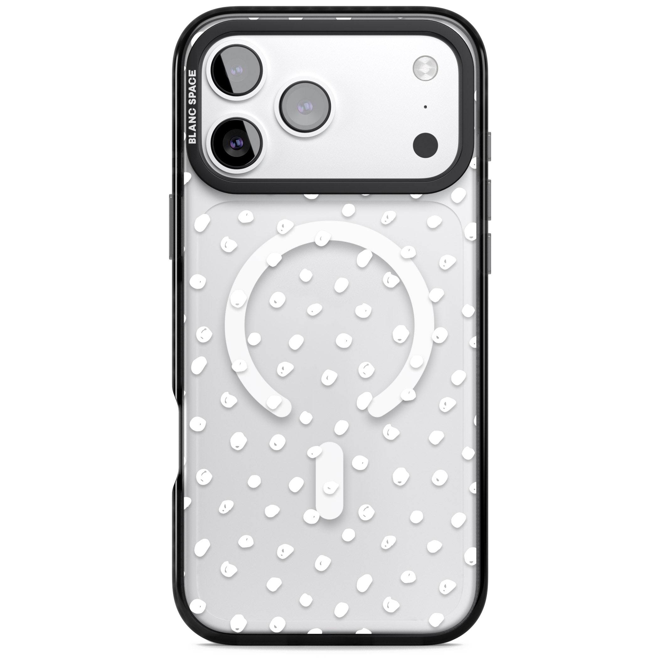 Messy White Dot Pattern iPhone 17 Pro Impact Pro Black Phone Case