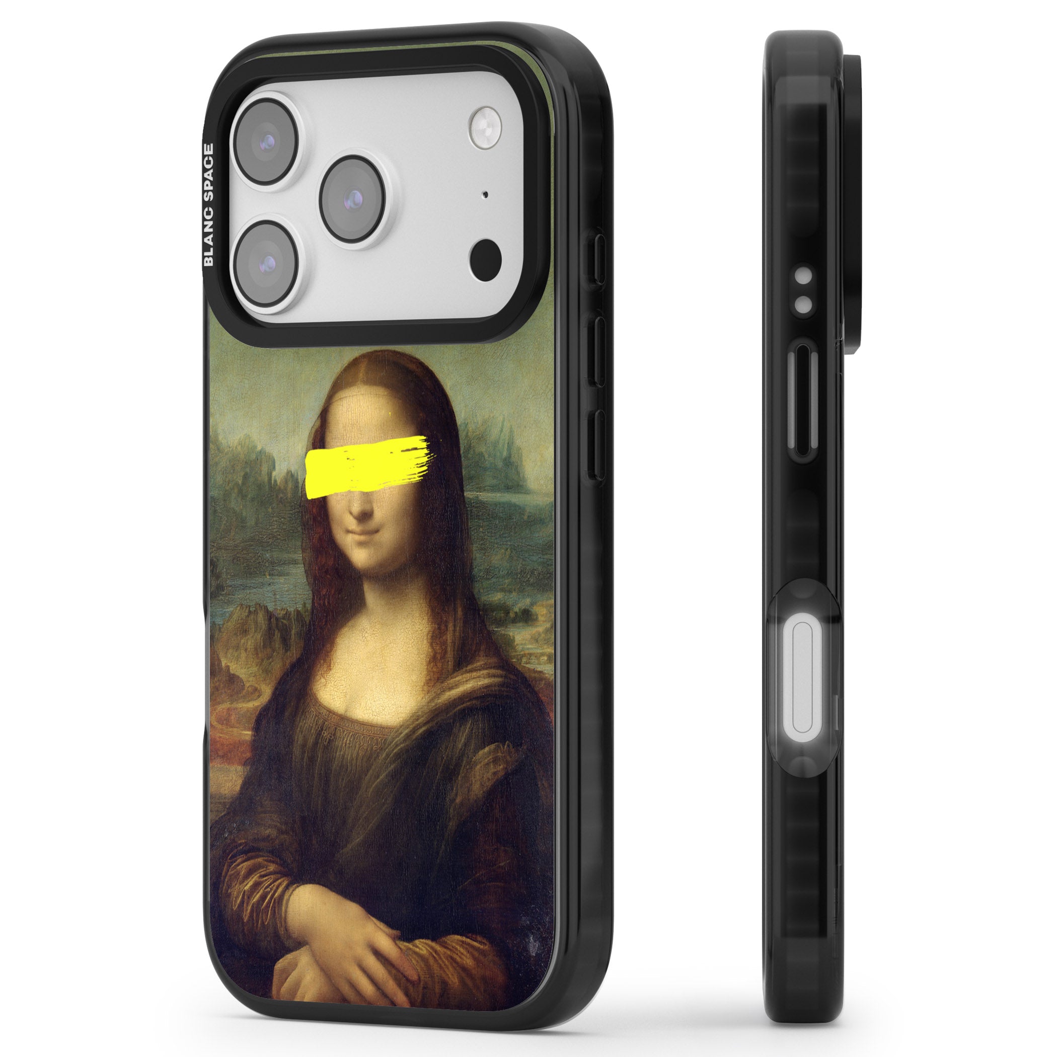 Vandaled Mona Lisa iPhone 17 Pro Impact Pro Black Phone Case Side Profile