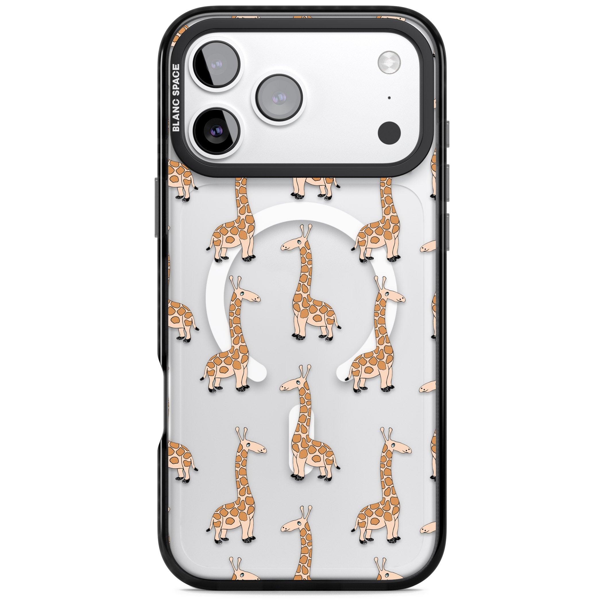 Cute Giraffe Pattern Clear iPhone 17 Pro Impact Pro Black Phone Case