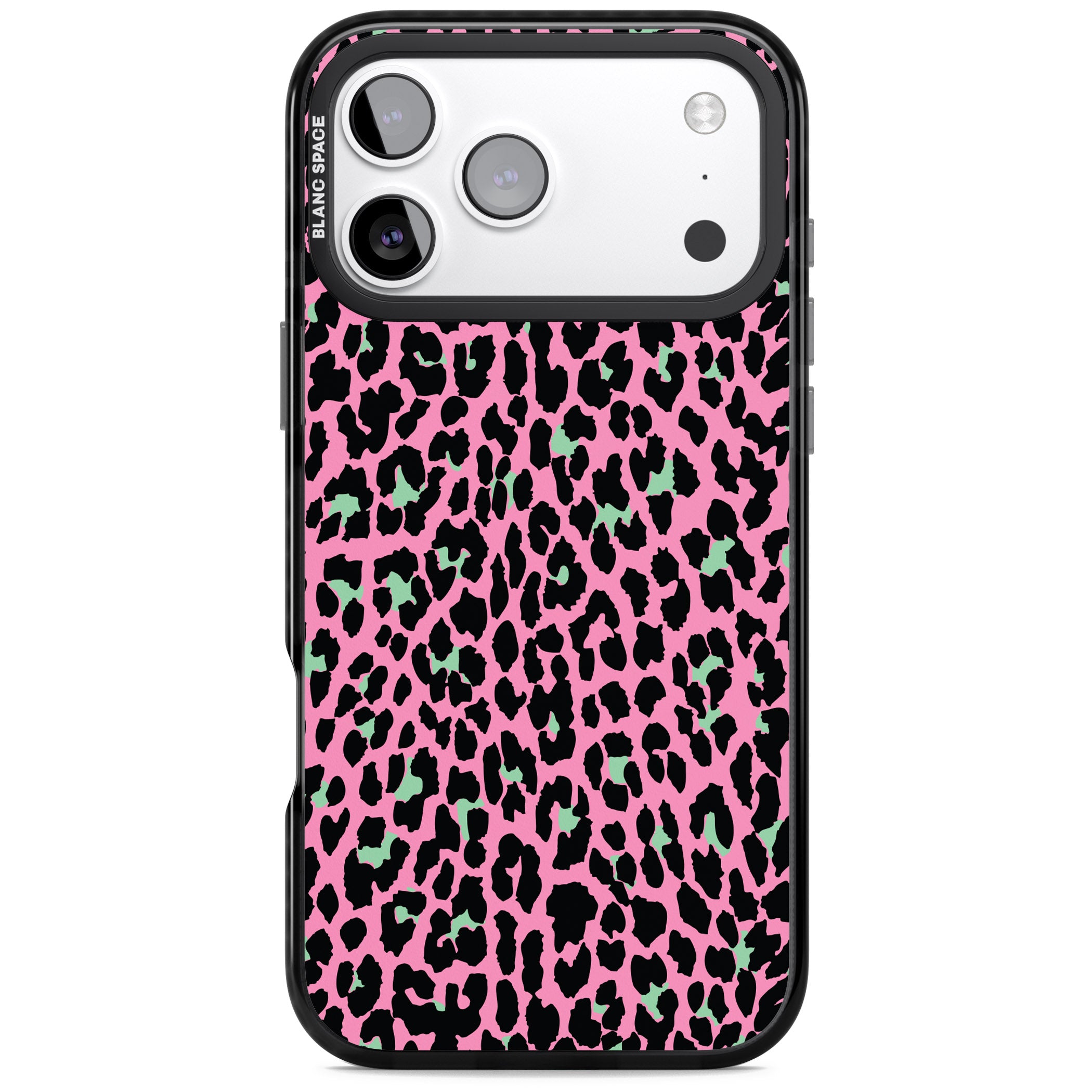 Pink & Green Leopard iPhone 17 Pro Impact Pro Black Phone Case
