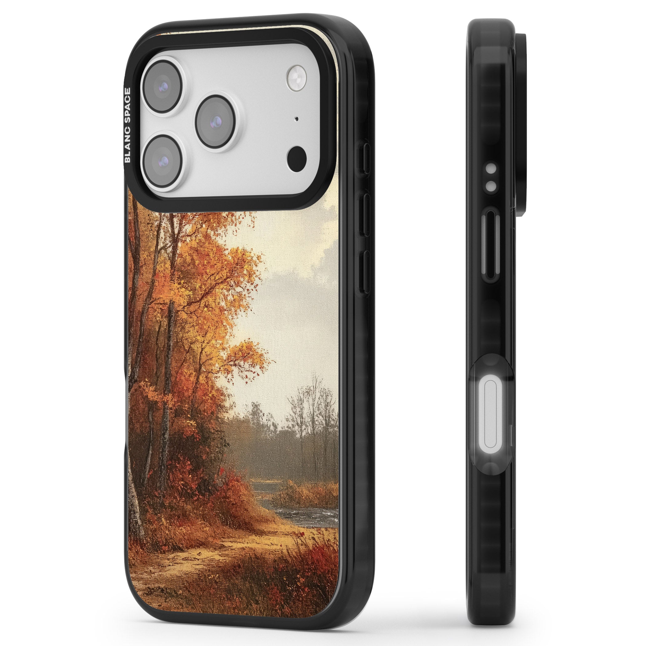 Vintage Autumn Oil Painting iPhone 17 Pro Impact Pro Black Phone Case Side Profile