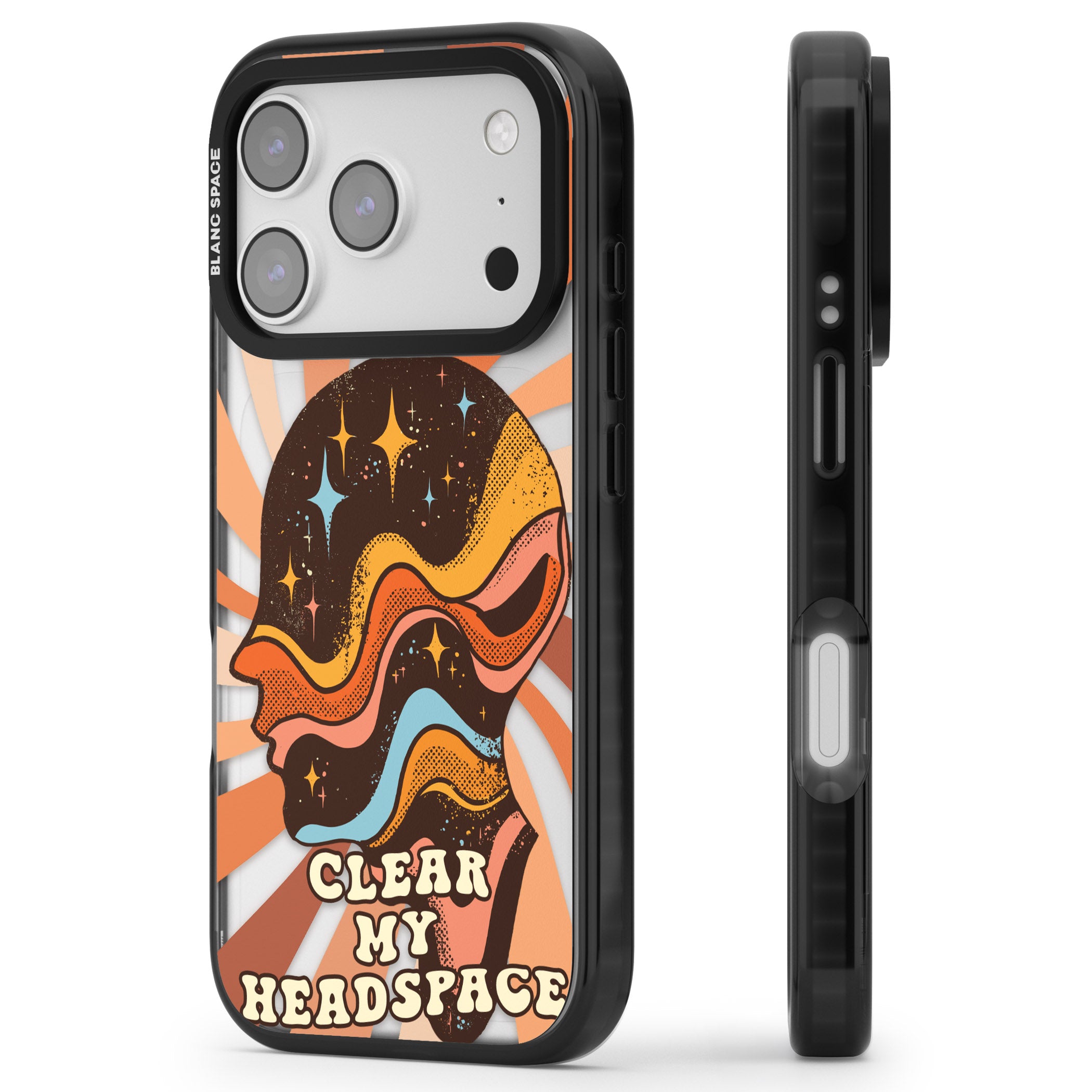 Clear My Headspace iPhone 17 Pro Impact Pro Black Phone Case Side Profile