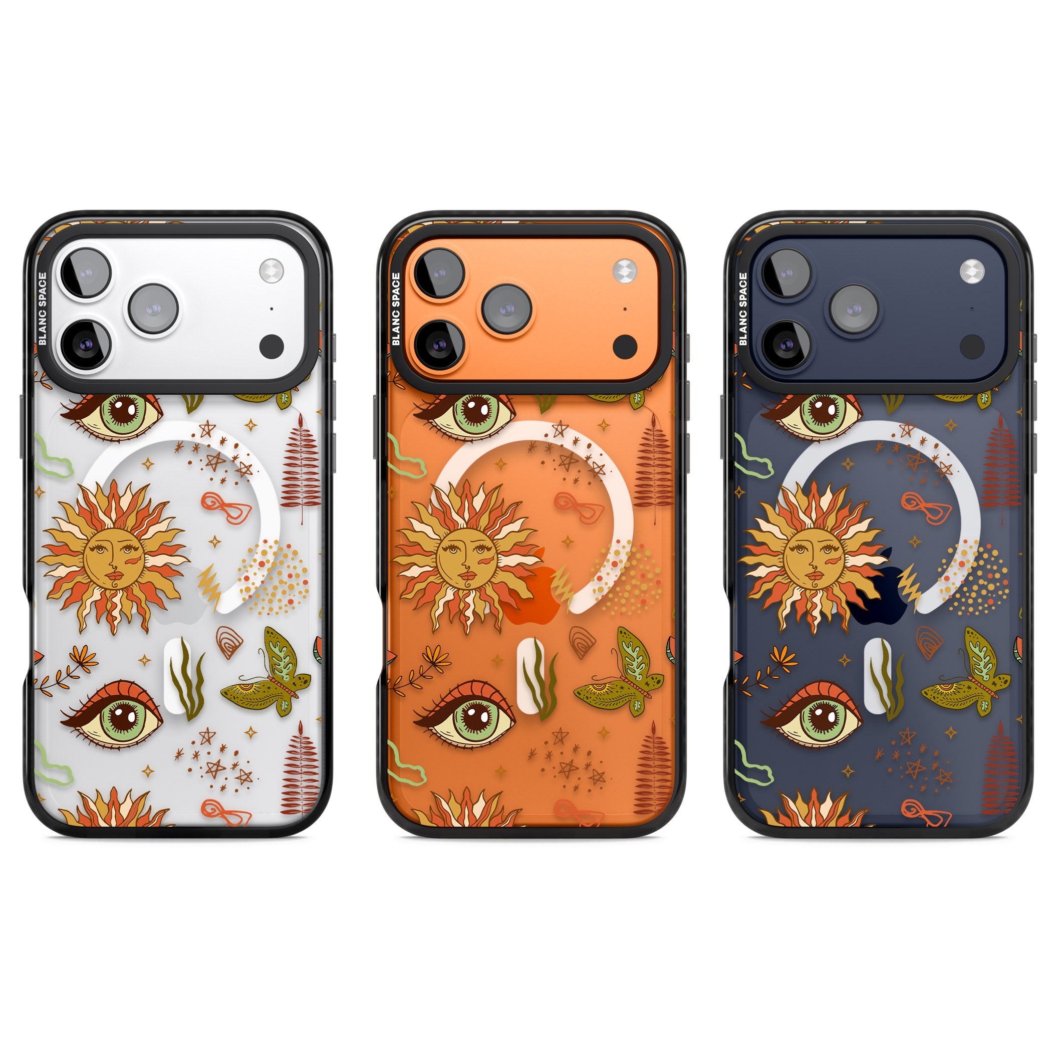 Boho Celestial Sun & Eye Pattern iPhone 17 Pro Impact Pro Black Phone Case APT Impact Protection