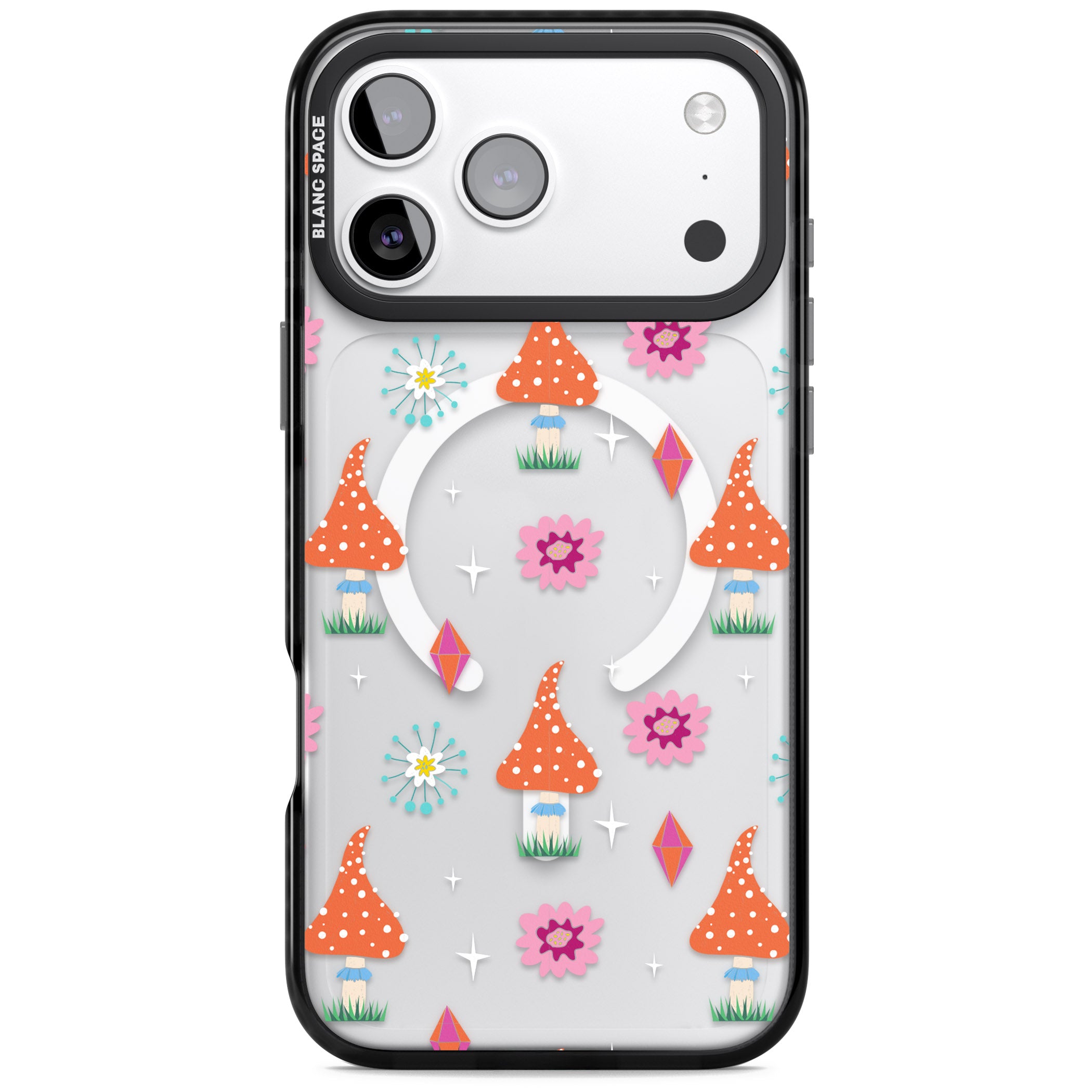 Boho Celestial Mushroom Crystal iPhone 17 Pro Max Impact Pro Black Phone Case