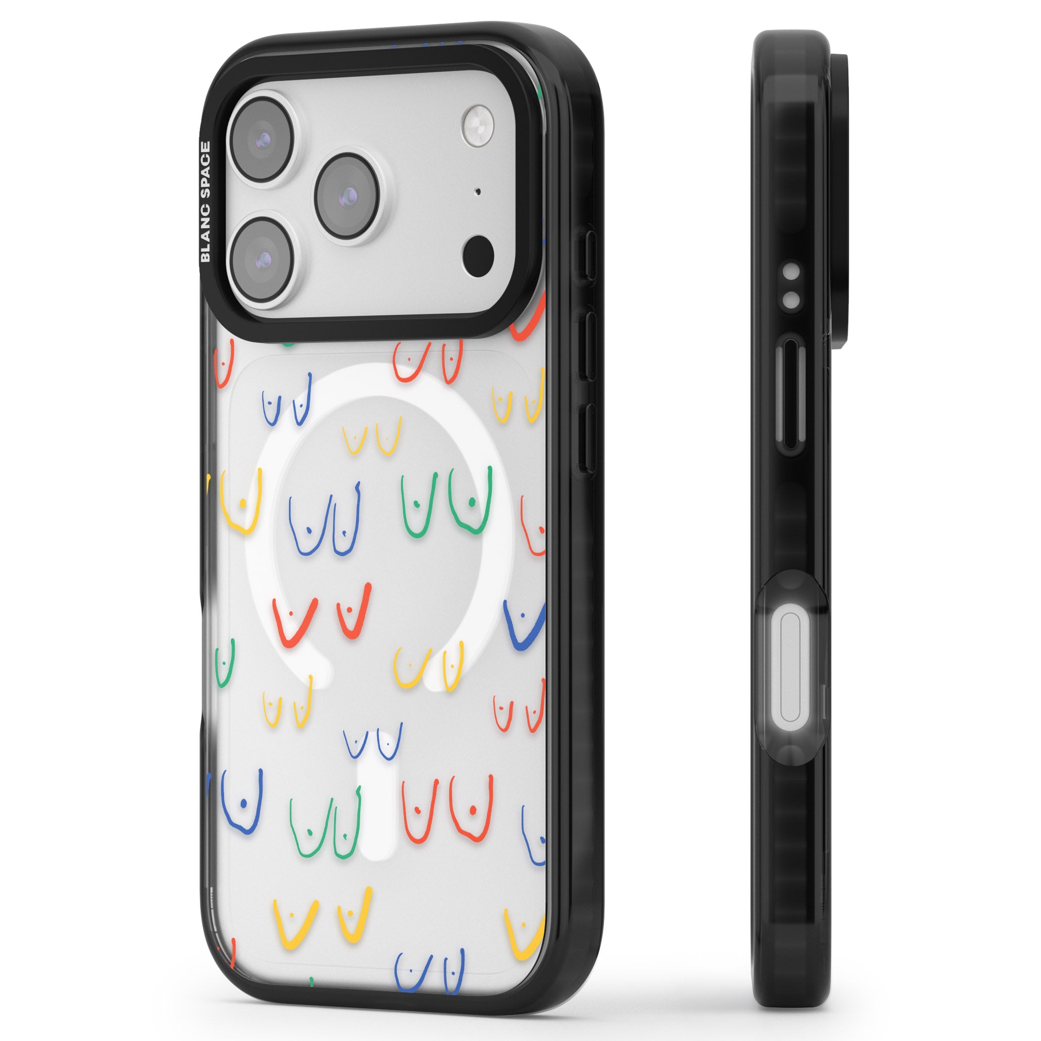 Boob Pattern (Mixed Colours) iPhone 17 Pro Impact Pro Black Phone Case Side Profile