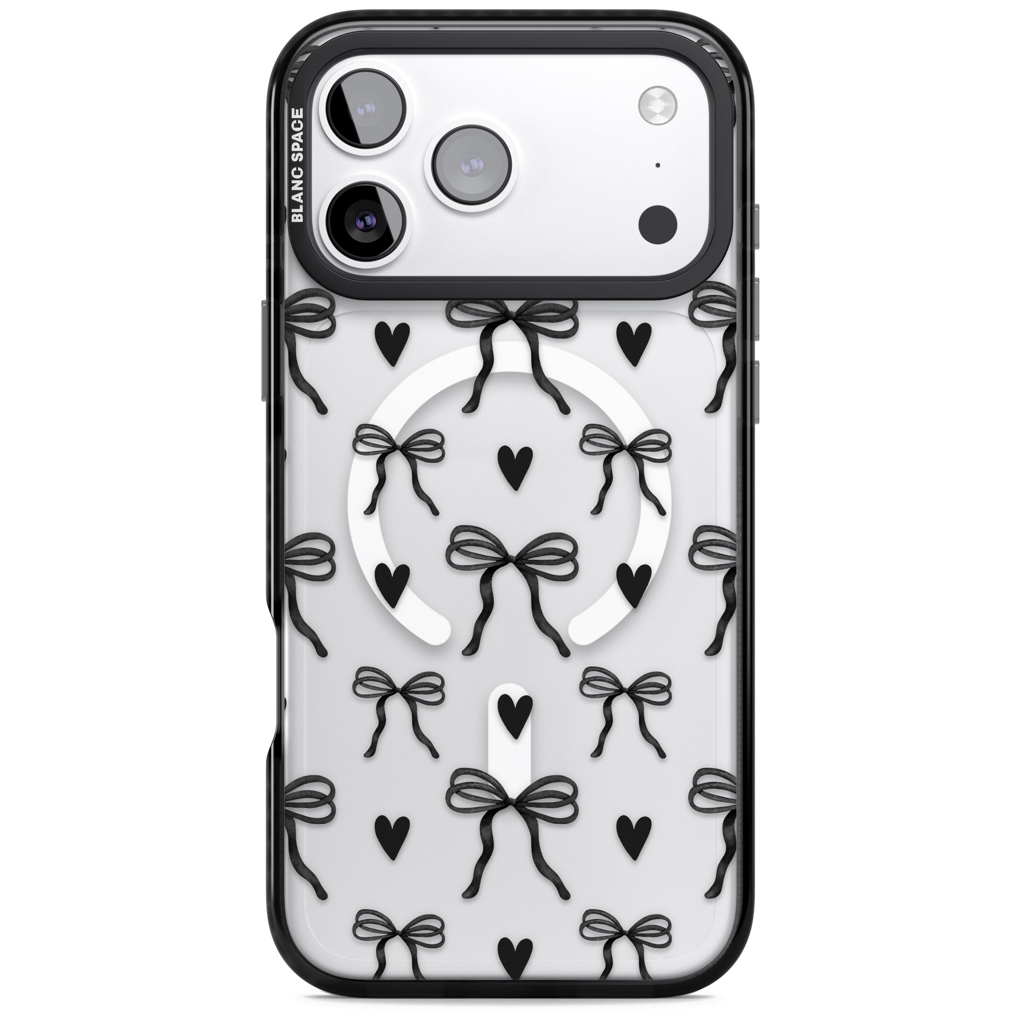 Black Bows & Hearts iPhone 17 Pro Max Impact Pro Black Phone Case