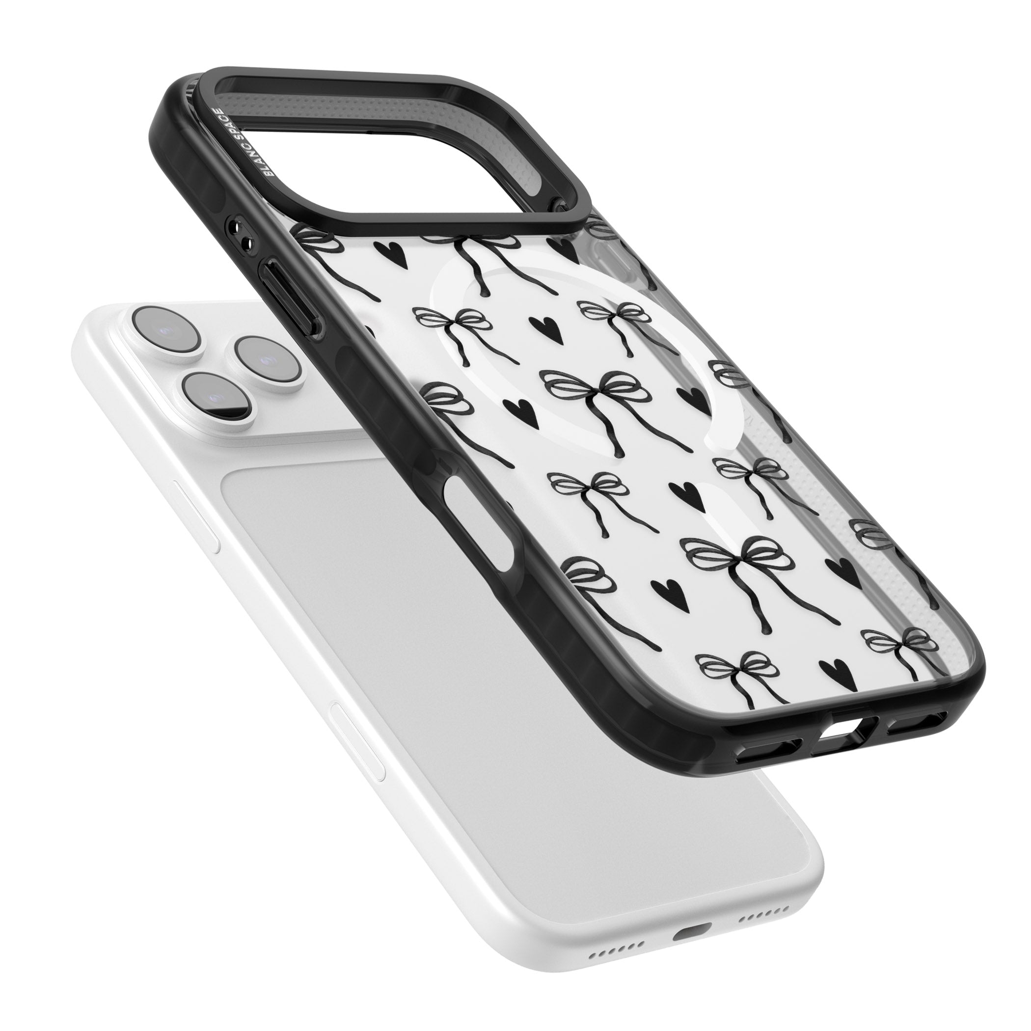 Black Bows & Hearts iPhone 17 Pro Max Impact Pro Black Phone Case Colours