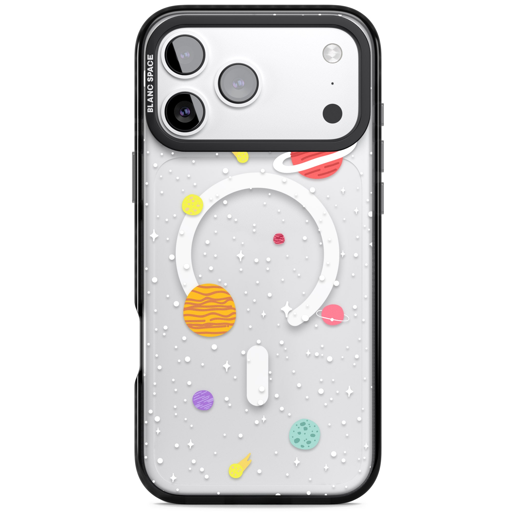 Cute Cartoon Planets (Clear) iPhone 17 Pro Impact Pro Black Phone Case