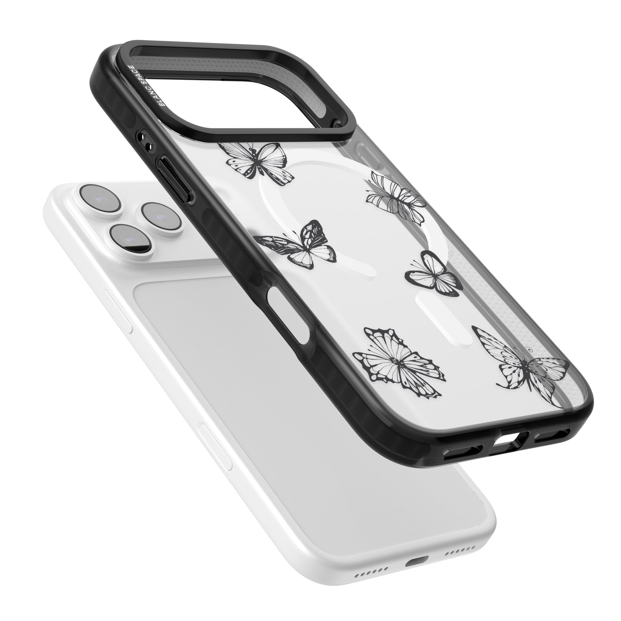 Grey Butterfly Line Pattern iPhone 17 Pro Impact Pro Black Phone Case Colours