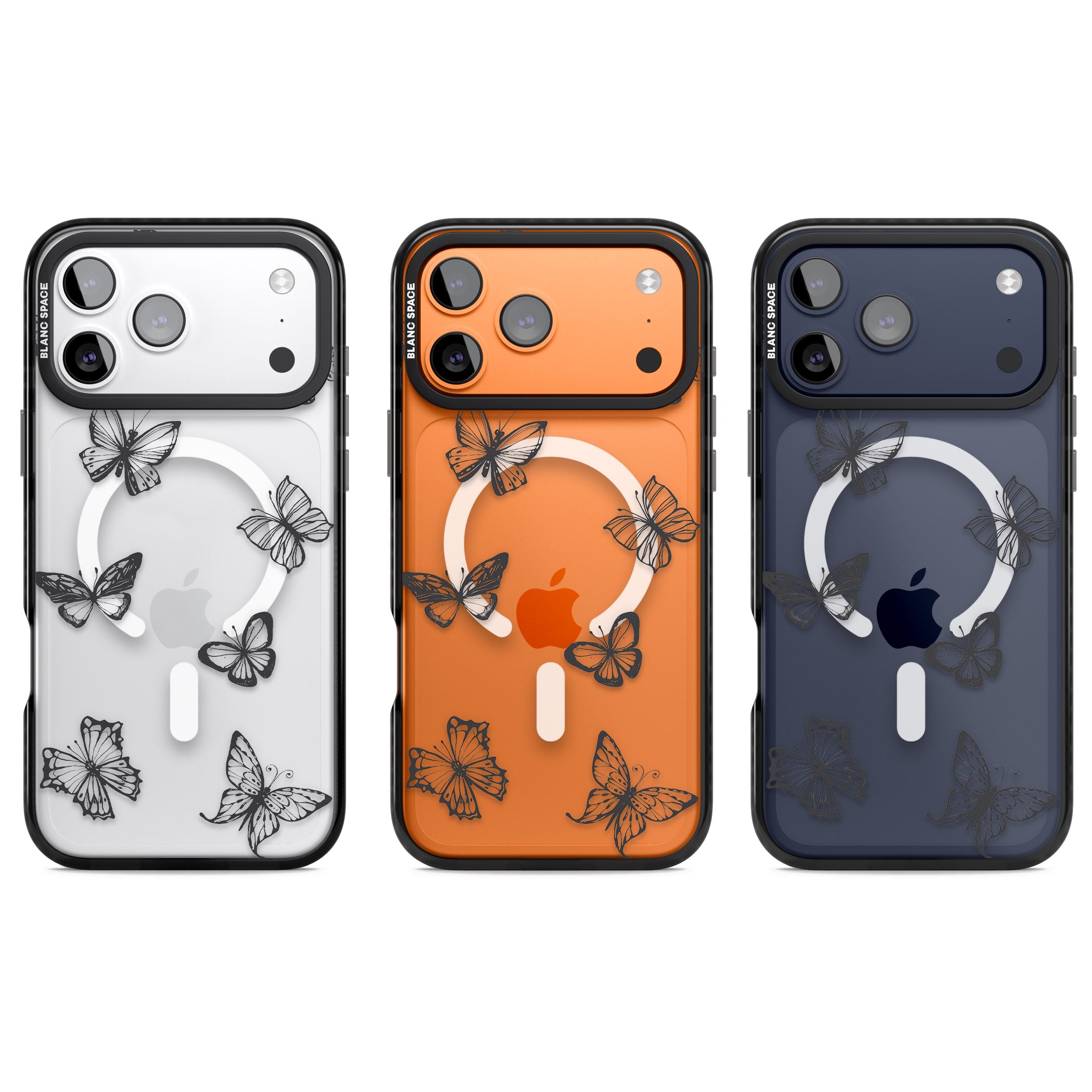 Grey Butterfly Line Pattern iPhone 17 Pro Impact Pro Black Phone Case APT Impact Protection