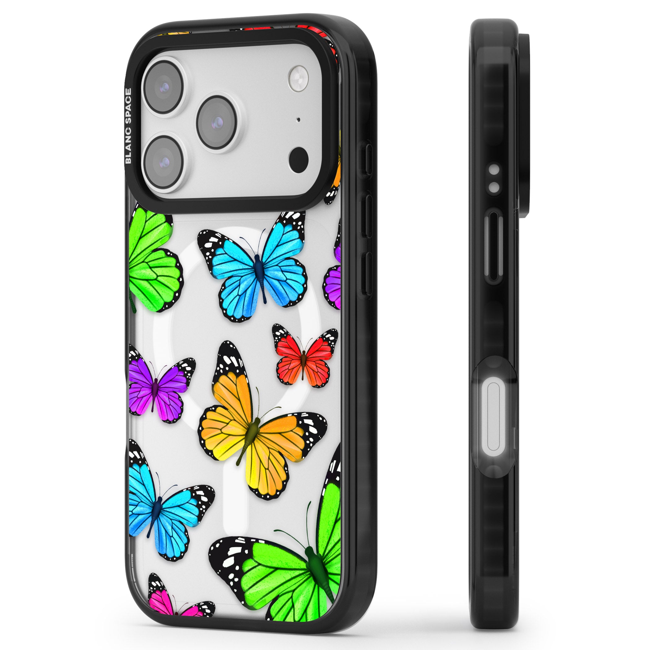 Vibrant Butterflies iPhone 17 Pro Impact Pro Black Phone Case Side Profile