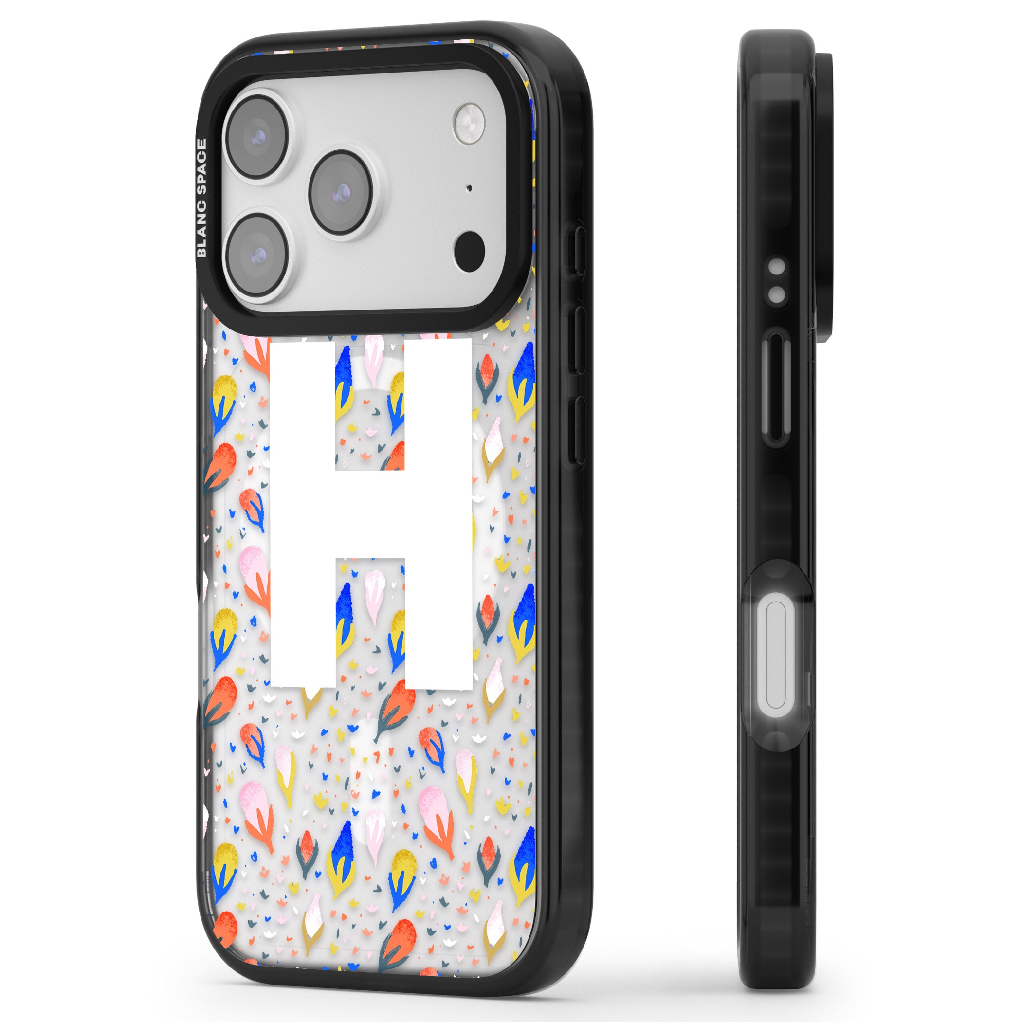 Personalised Abstract Floral Initial iPhone 17 Pro Impact Pro Black Phone Case Side Profile